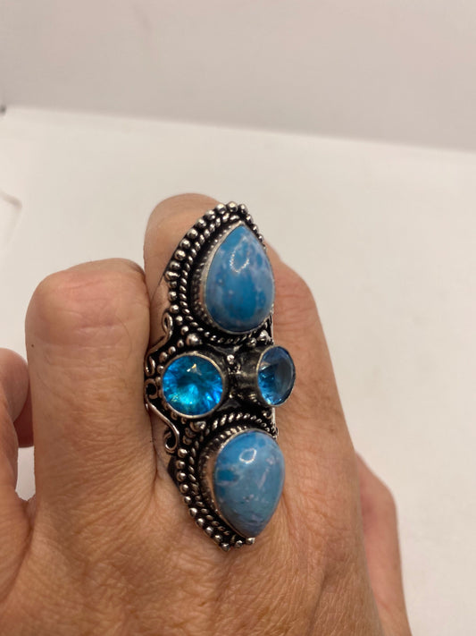 Vintage Aqua Blue Topaz Larimar Statement Ring