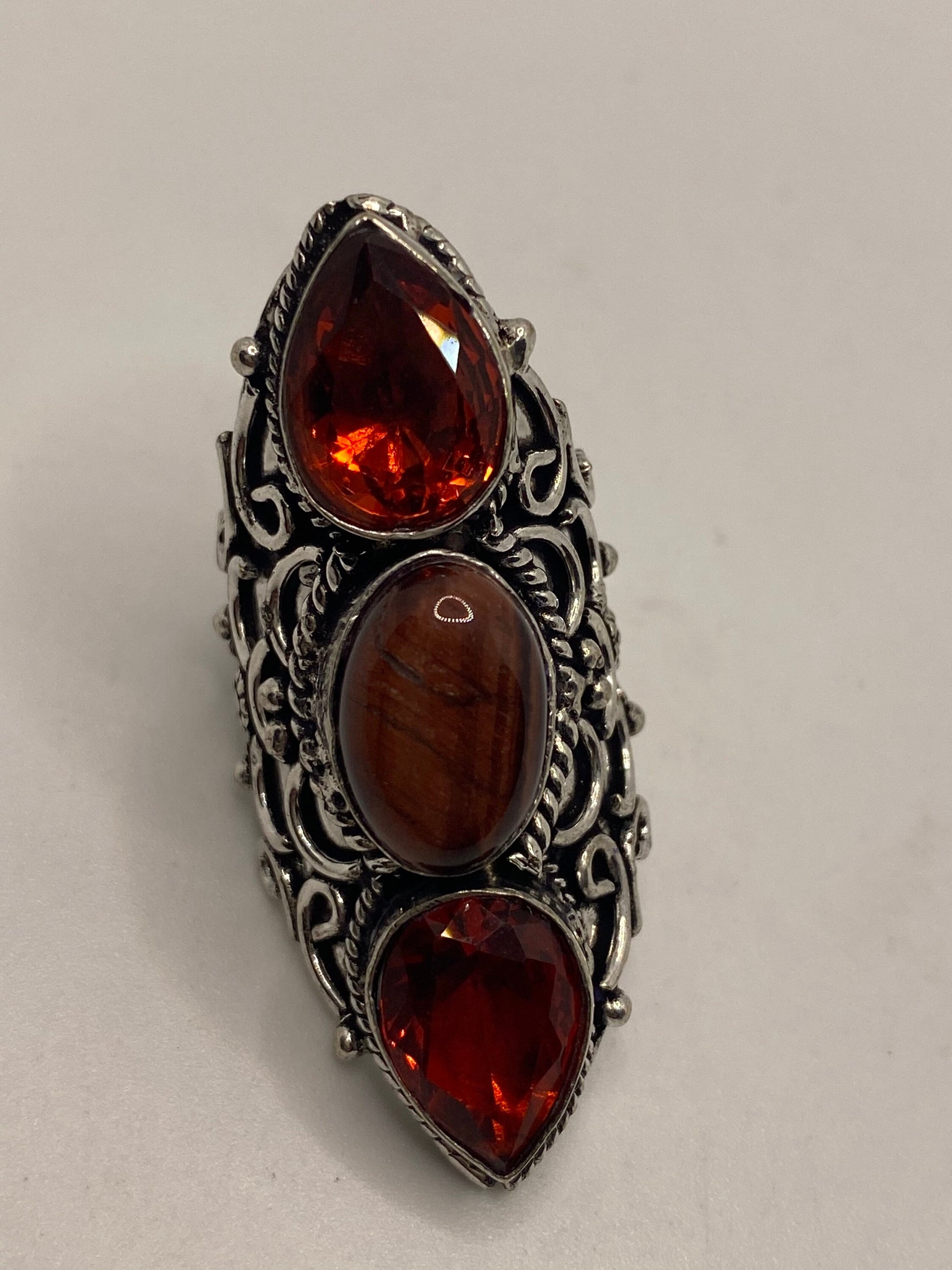 Vintage Ruby Glass Tiger Eye Ring