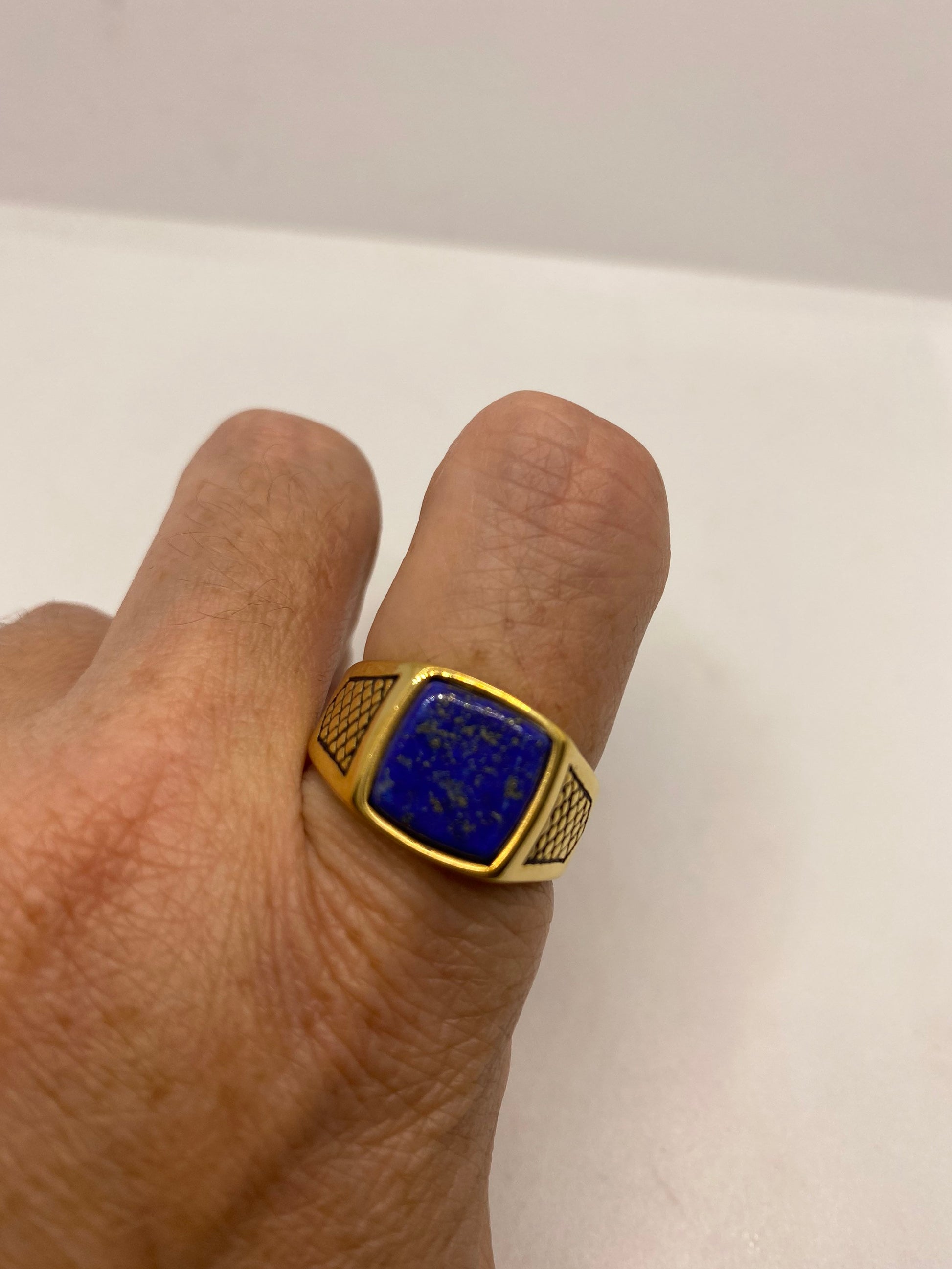 Vintage Blue Lapis Lazuli Gold Finished Mens Ring