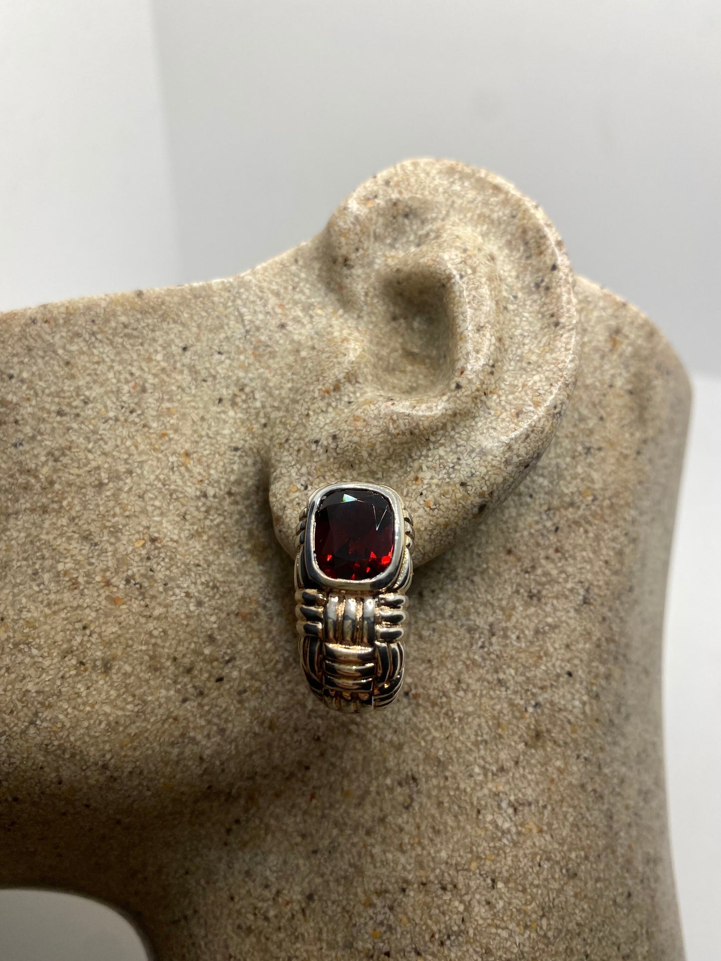 Vintage 925 Sterling Silver Bohemian Garnet Earrings