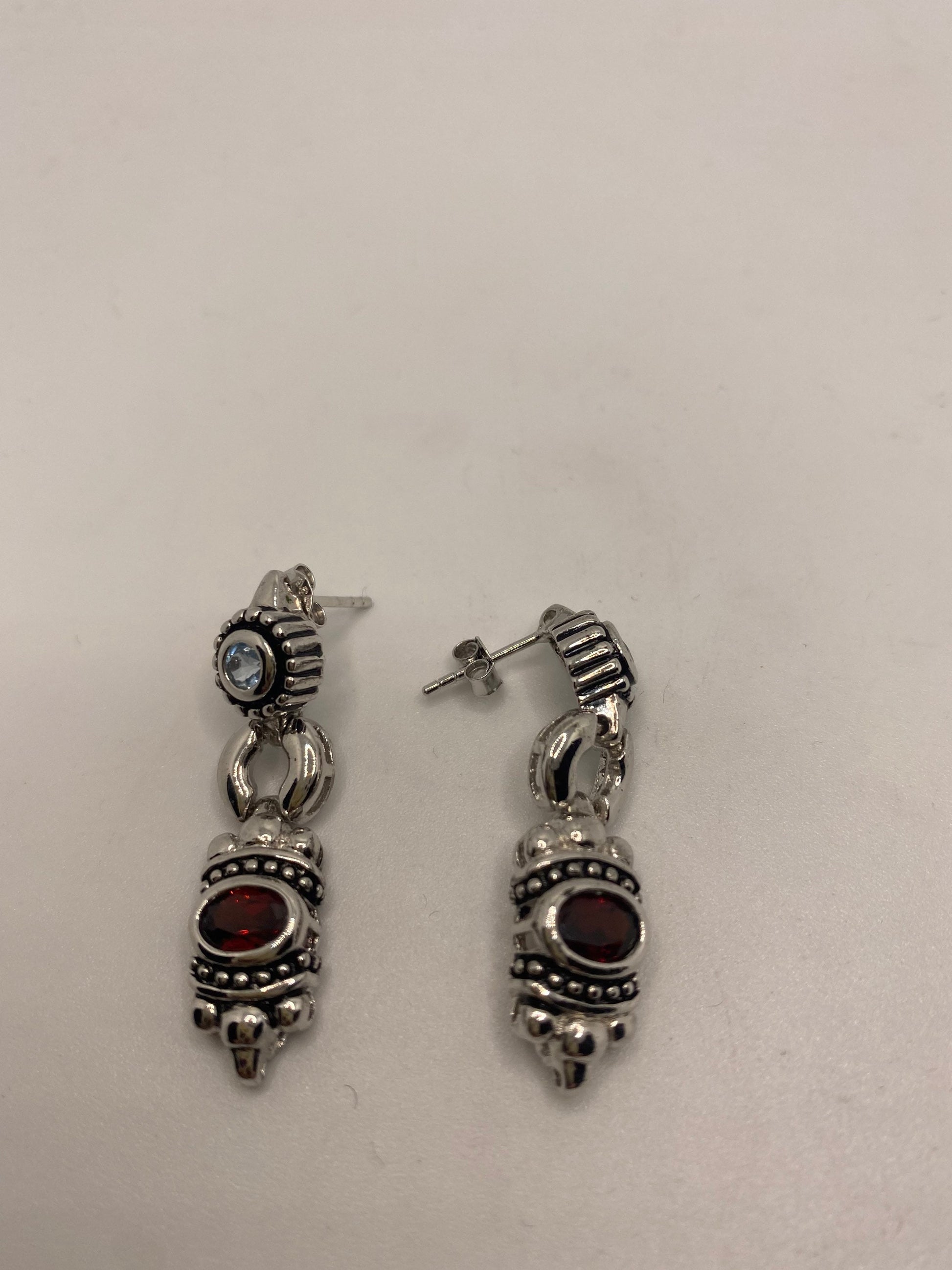 Vintage 925 Sterling Silver Bohemian Garnet Earrings