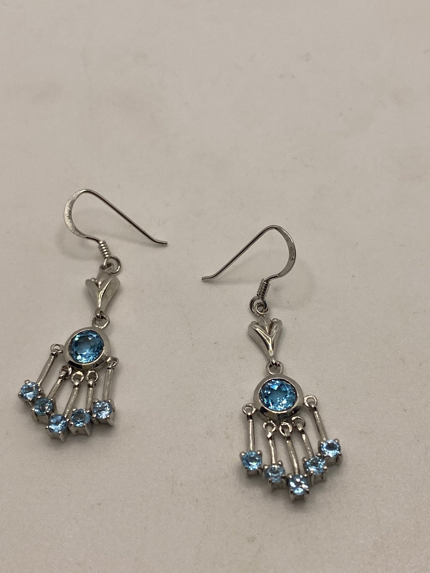 Vintage Blue Topaz Gemstone Filigree 925 Sterling Silver Earrings