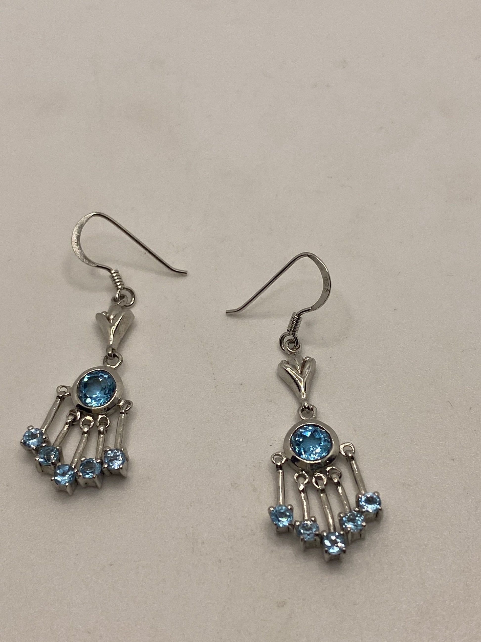 Vintage Blue Topaz Gemstone Filigree 925 Sterling Silver Earrings