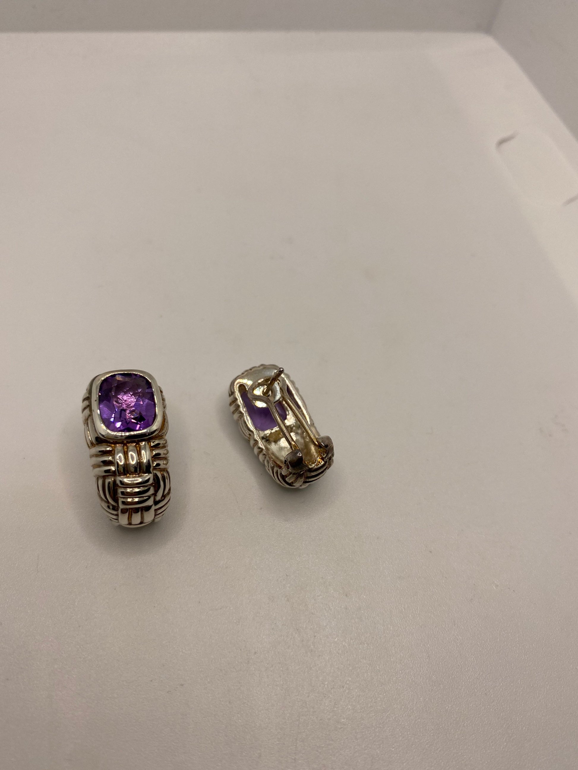 Vintage Amethyst Earrings 925 Sterling Silver Stud