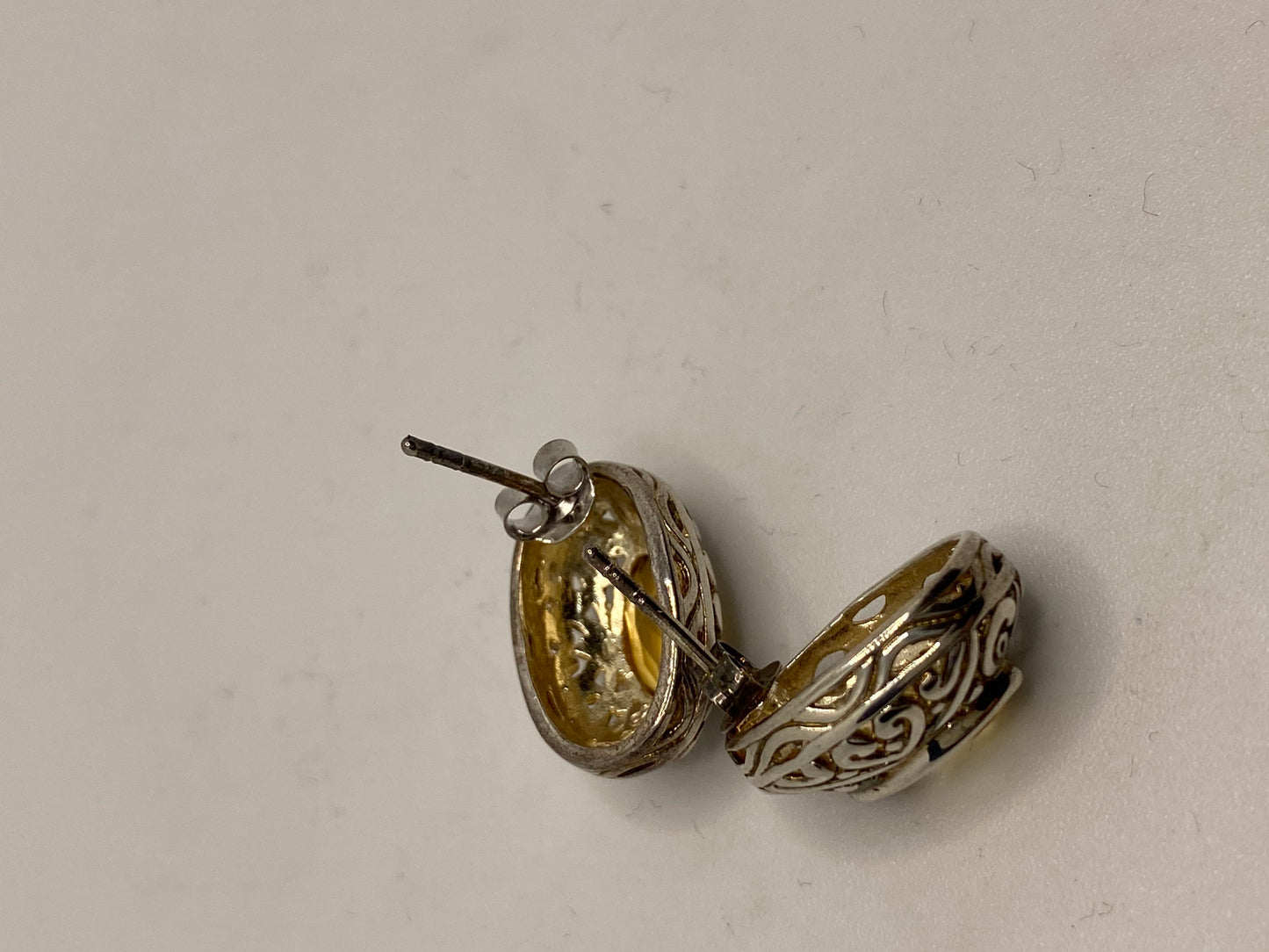 Vintage Citrine and White Sapphires Earrings 925 Sterling Silver