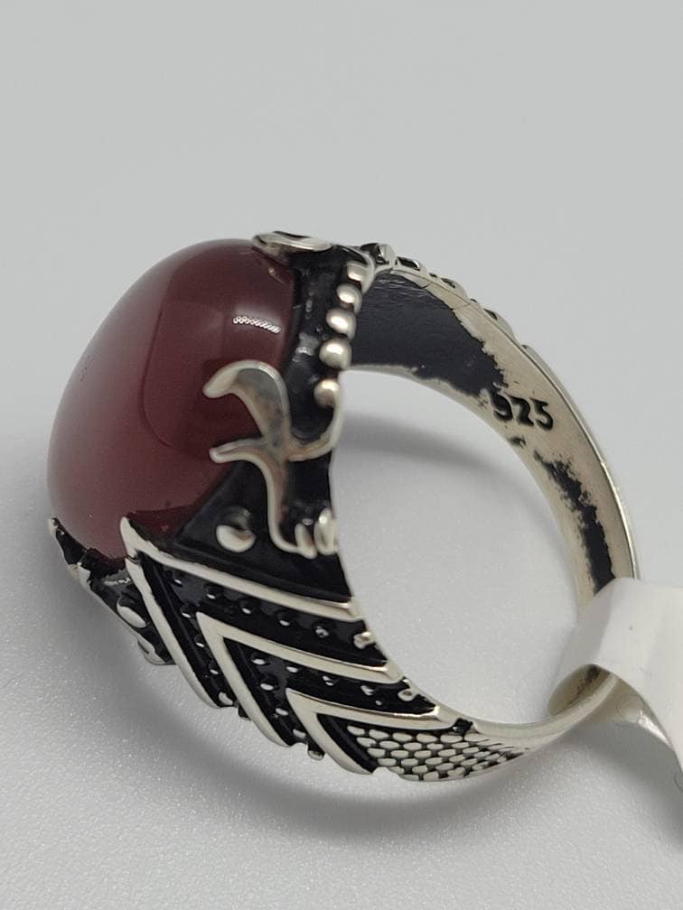 Vintage Carnelian Mens Ring in 925 Sterling Silver Persian Styled Genuine Carnelian