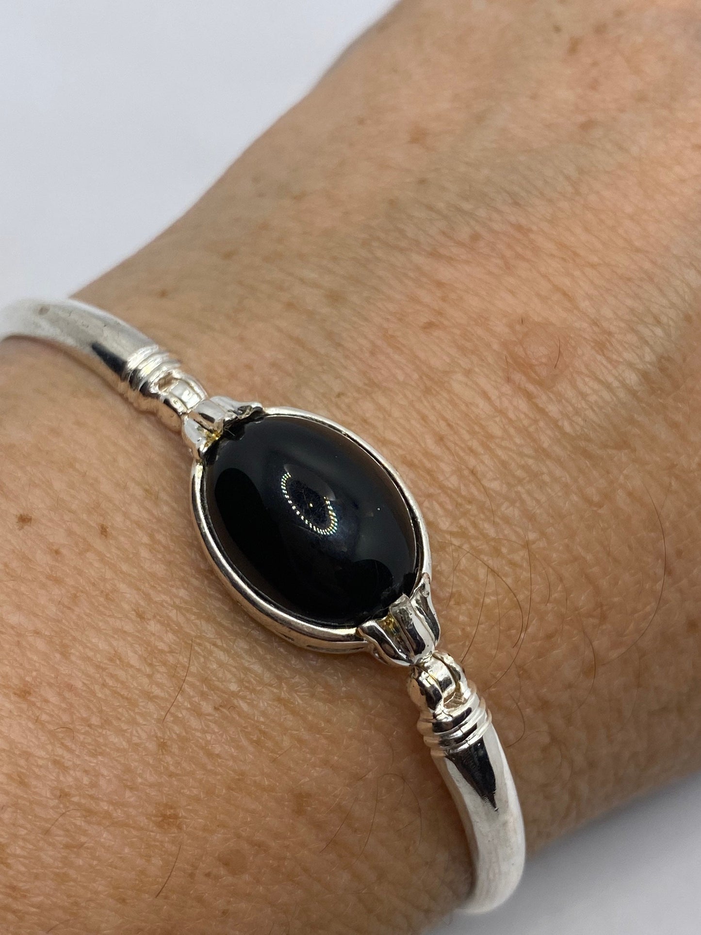 Vintage Black Onyx Tennis Bracelet in 925 Sterling Silver