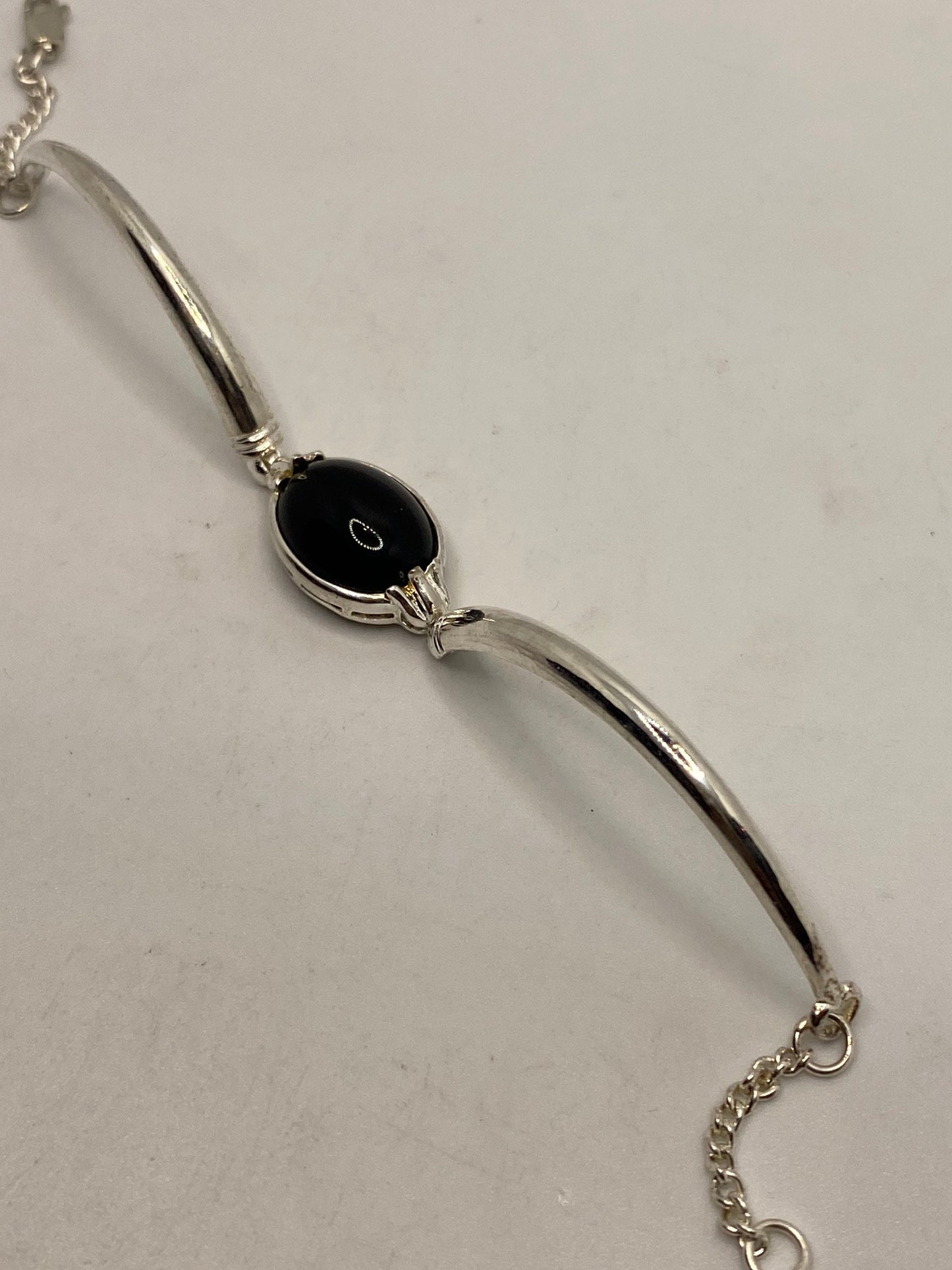 Vintage Black Onyx Tennis Bracelet in 925 Sterling Silver