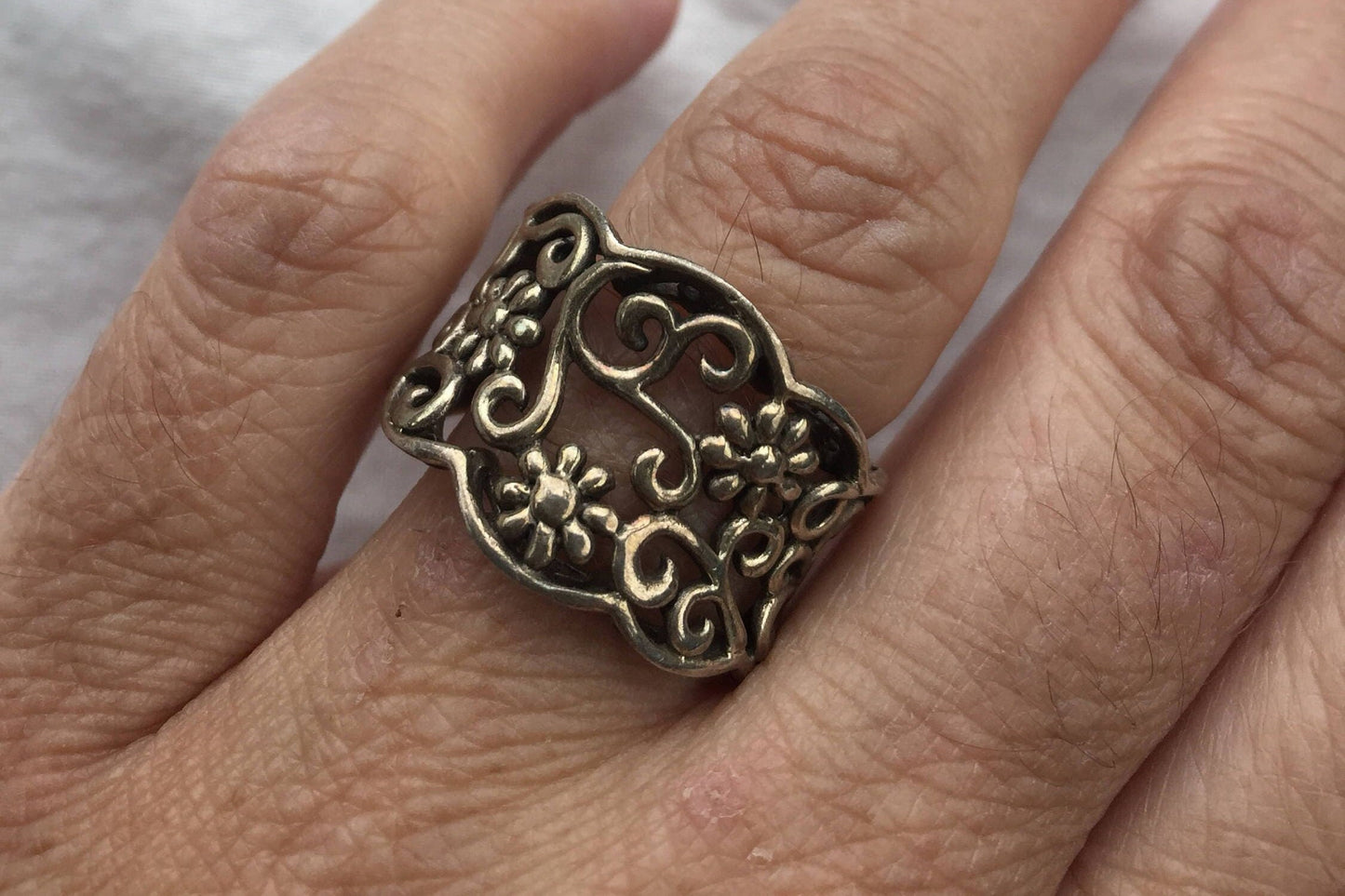 Vintage 925 Sterlin Silver Flower Spoon Ring