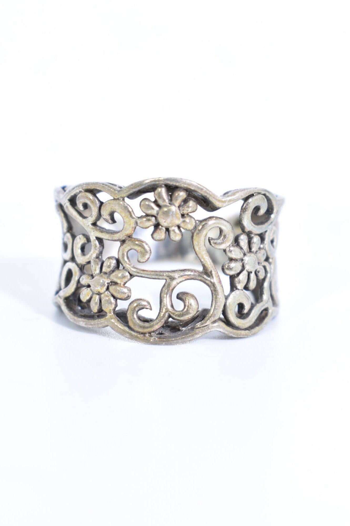 Vintage 925 Sterlin Silver Flower Spoon Ring