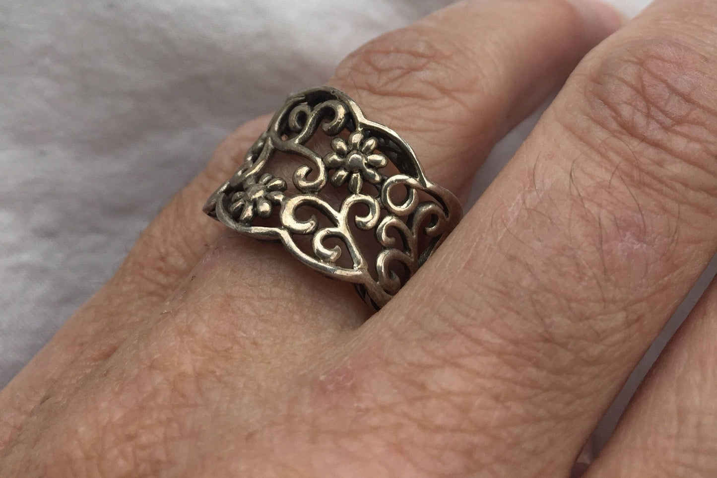 Vintage 925 Sterlin Silver Flower Spoon Ring