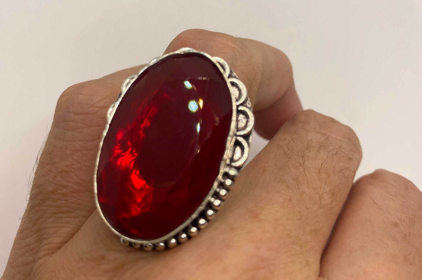 Vintage Red Ruby Glass Ring Antique Art Glass