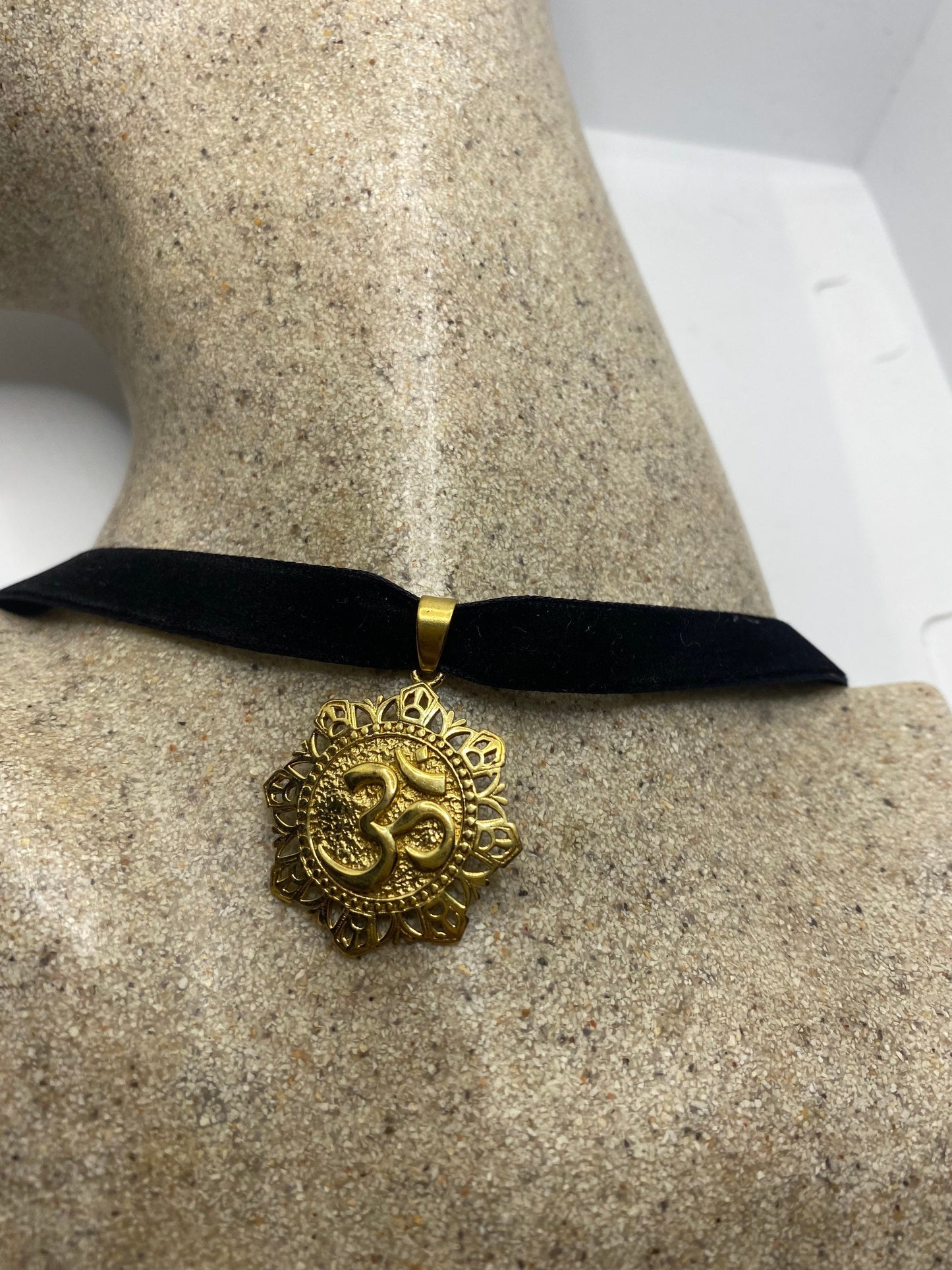 Vintage Ohm Shanti Bronze Velvet Choker Necklace.