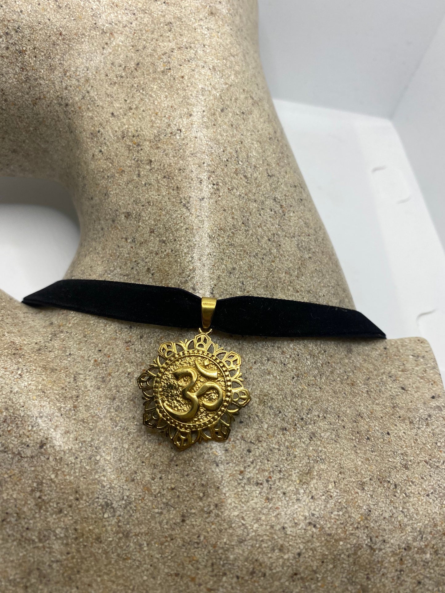 Vintage Ohm Shanti Bronze Velvet Choker Necklace.