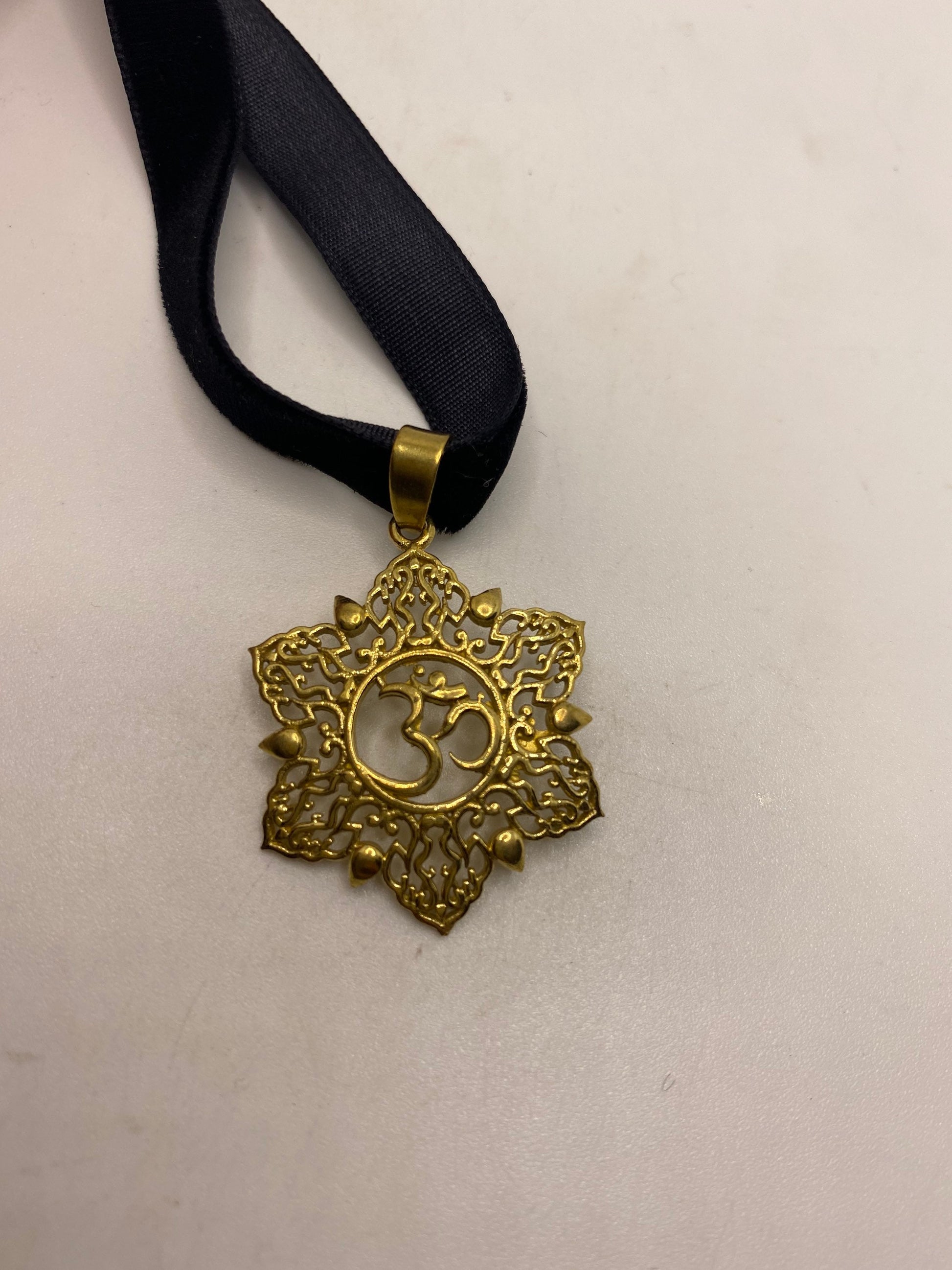 Vintage Ohm Shanti Bronze Velvet Choker Necklace.