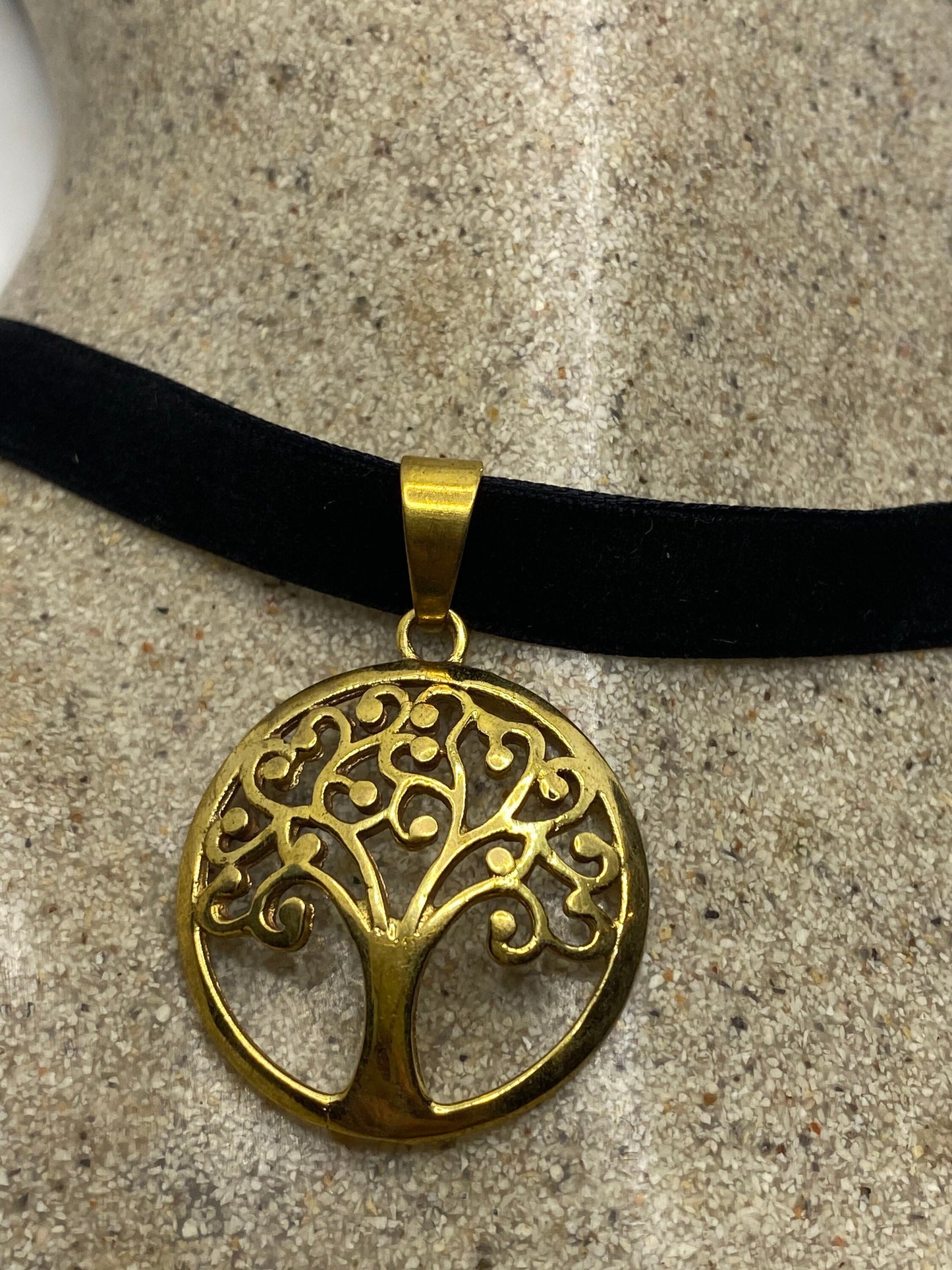 Vintage Tree of Life Bronze Velvet Choker Necklace.