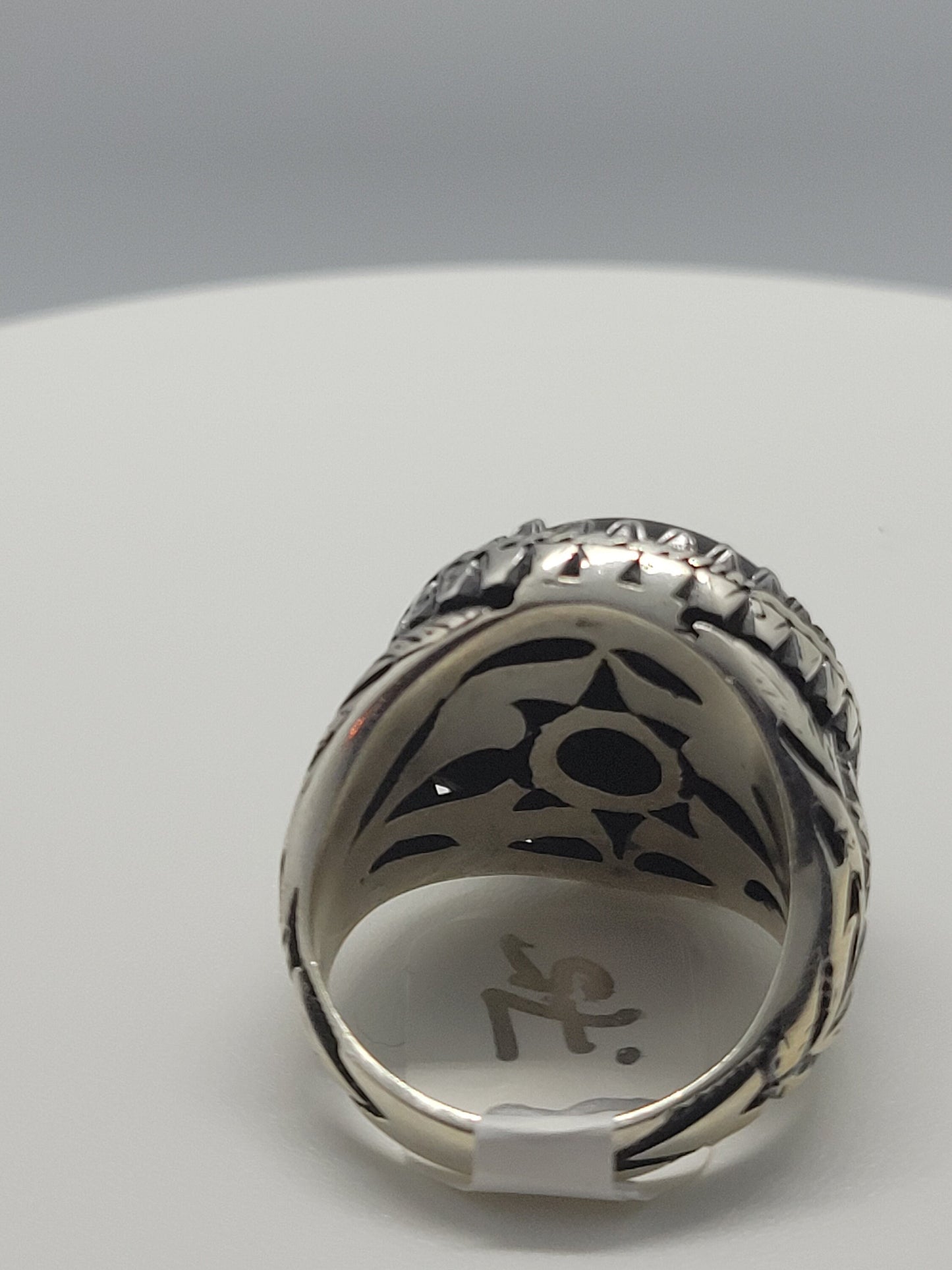 Vintage Black Onyx Mens Ring in 925 Sterling Silver Persian Styled with Genuine Onyx