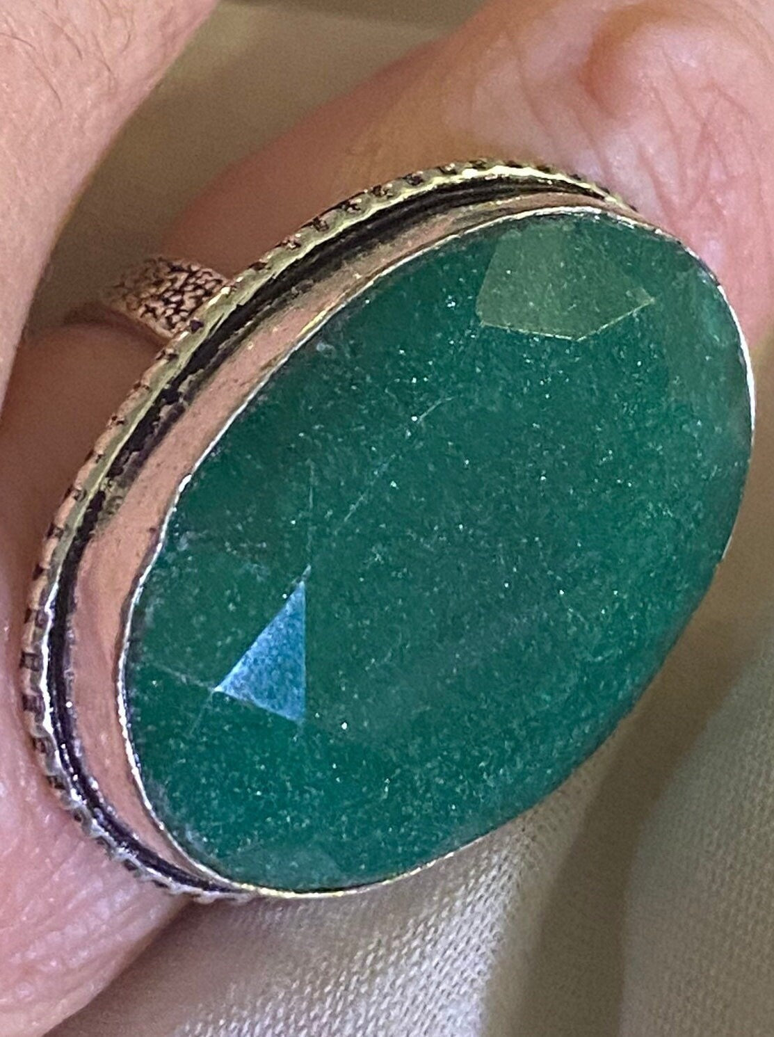 Vintage Green Raw Emerald Silver Bronze Statement Boho Ring