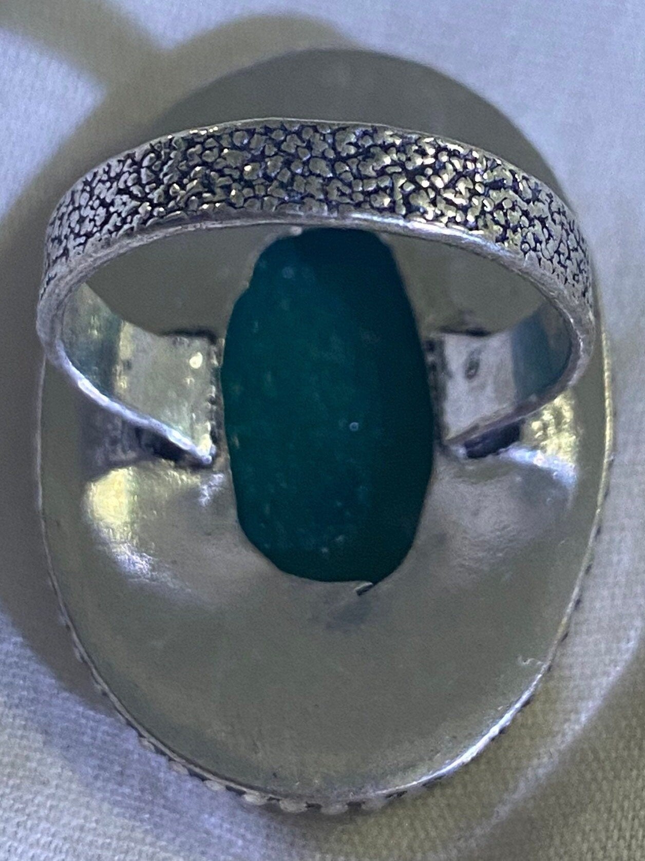 Vintage Green Raw Emerald Silver Bronze Statement Boho Ring