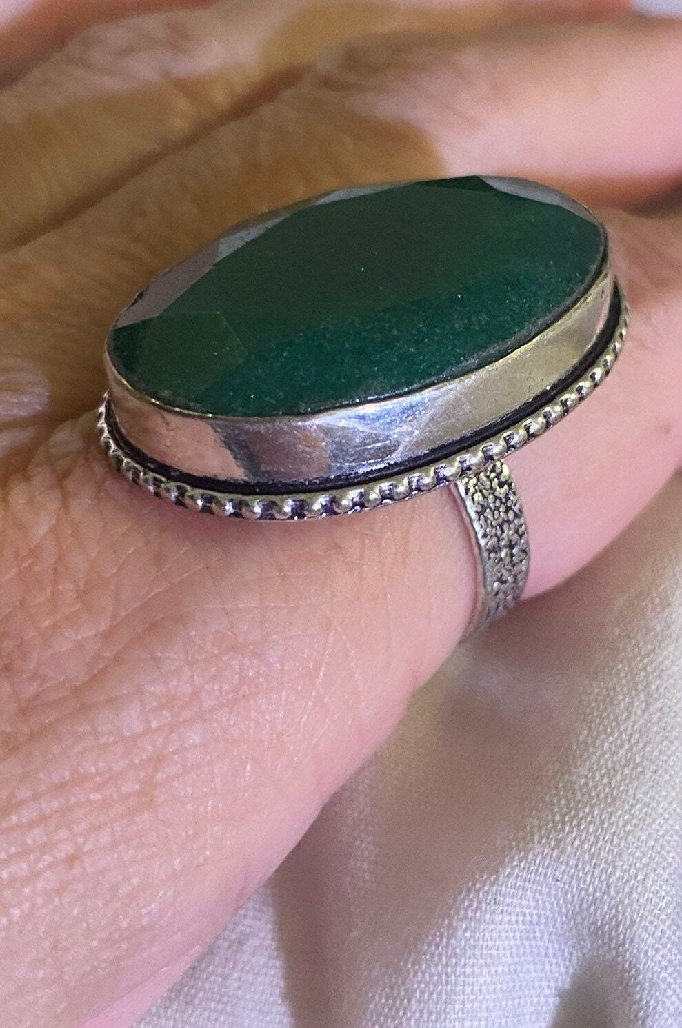 Vintage Green Raw Emerald Silver Bronze Statement Boho Ring