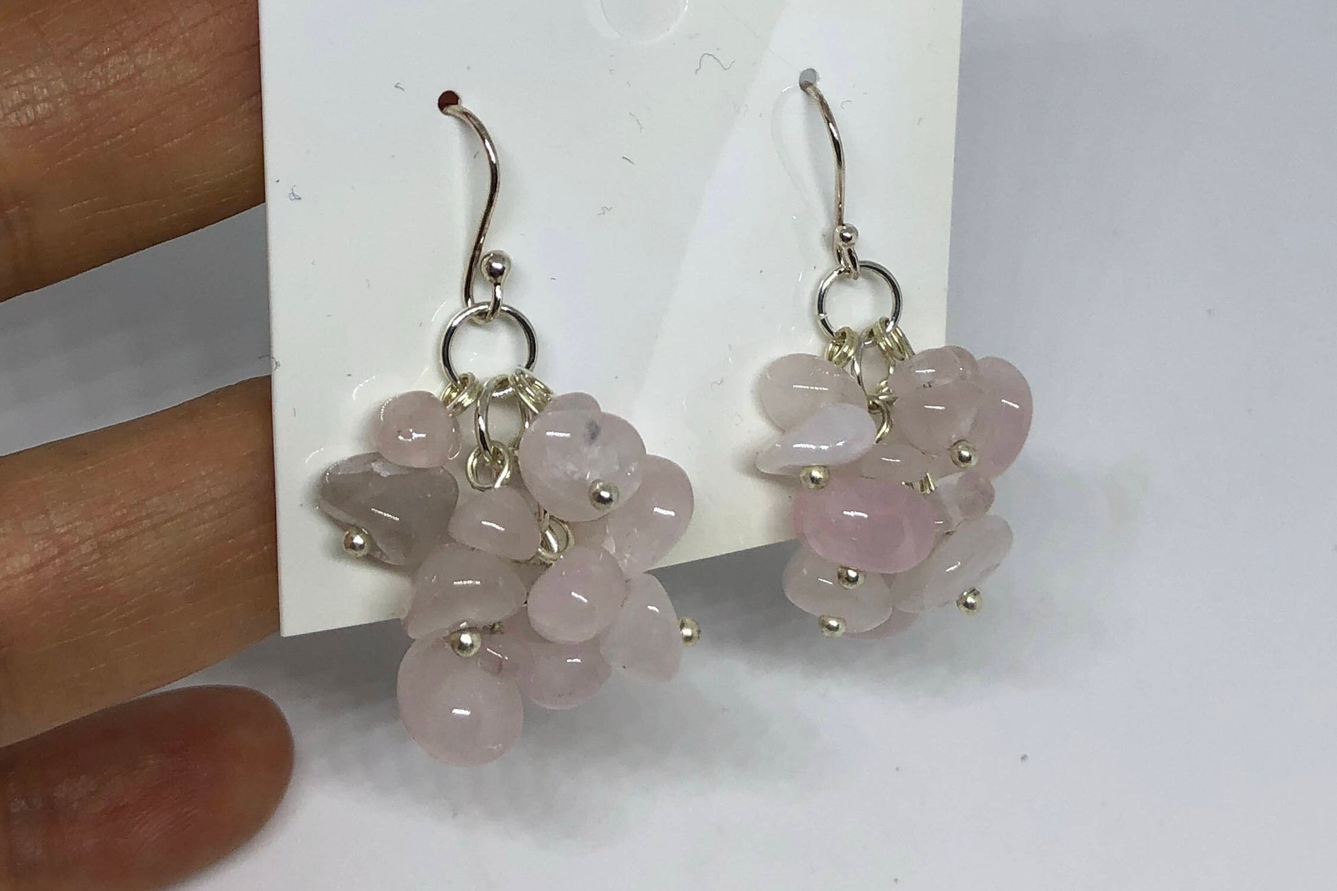 Vintage Rose Quartz Filigree 925 Sterling Silver Dangle Earrings