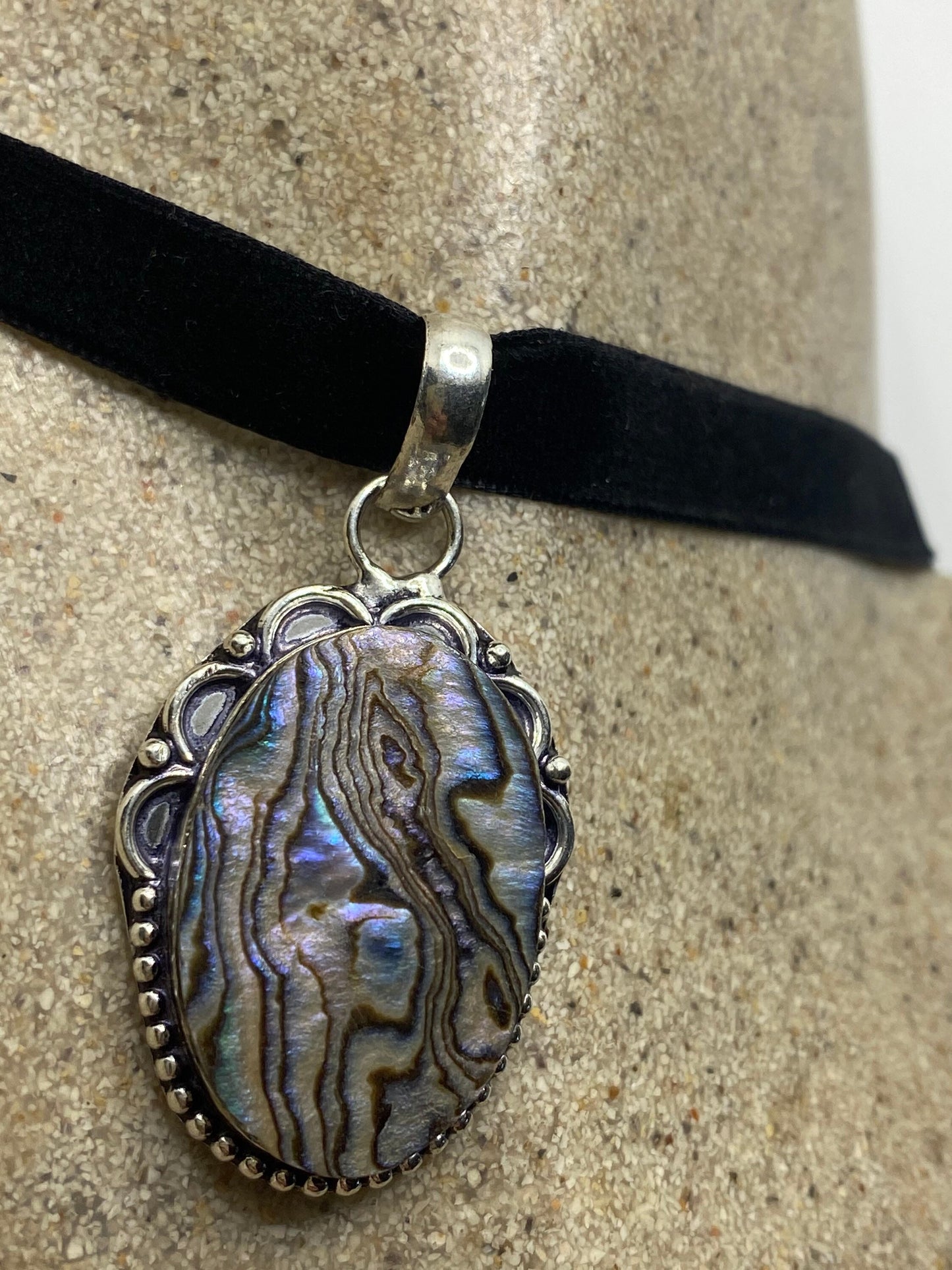 Vintage Abalone Choker Antique Pendant Necklace