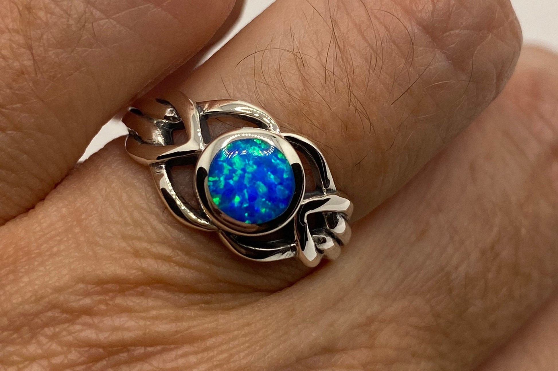 Vintage Blue Fire Opal set in 925 Sterling Silver Inlay Ring