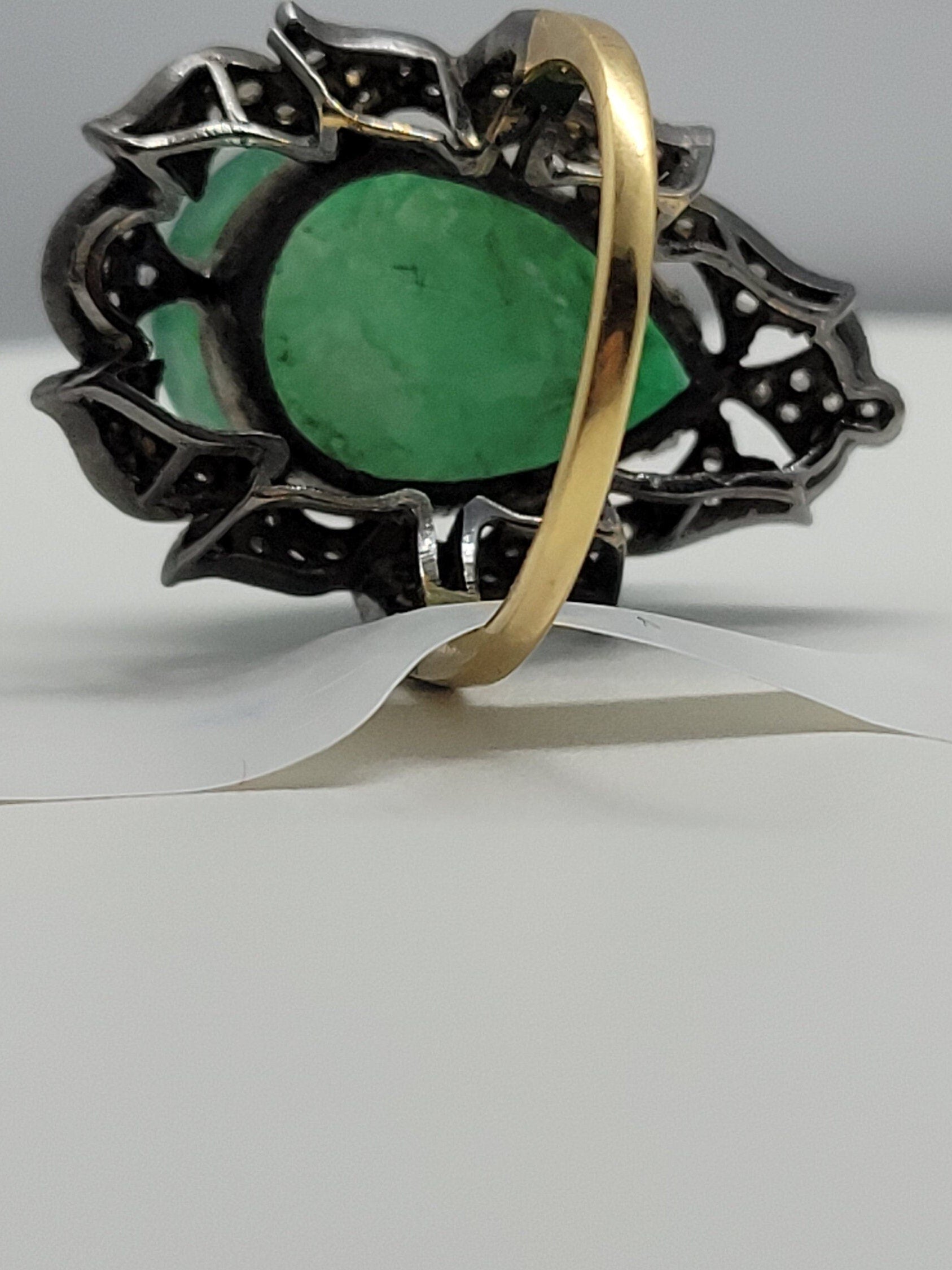 Vintage Green Emerald with Diamonds in 925 Sterling Silver and 18k Gold Ring Genuine Emerald Genuine Diamond Revival Collection