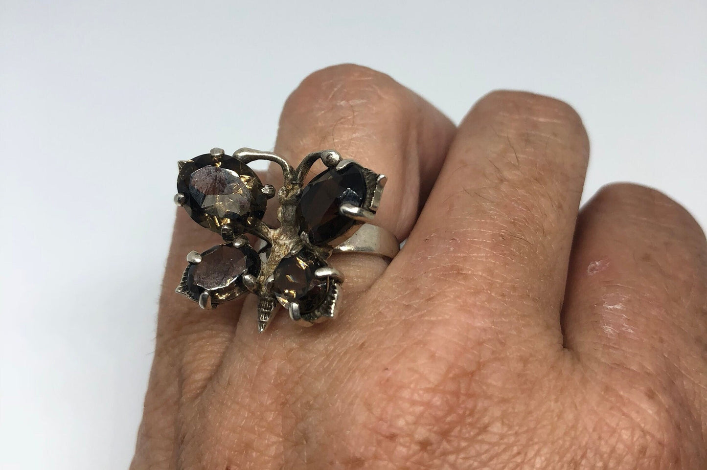 Vintage Smoky Topaz Butterfly Ring 925 Sterling Silver