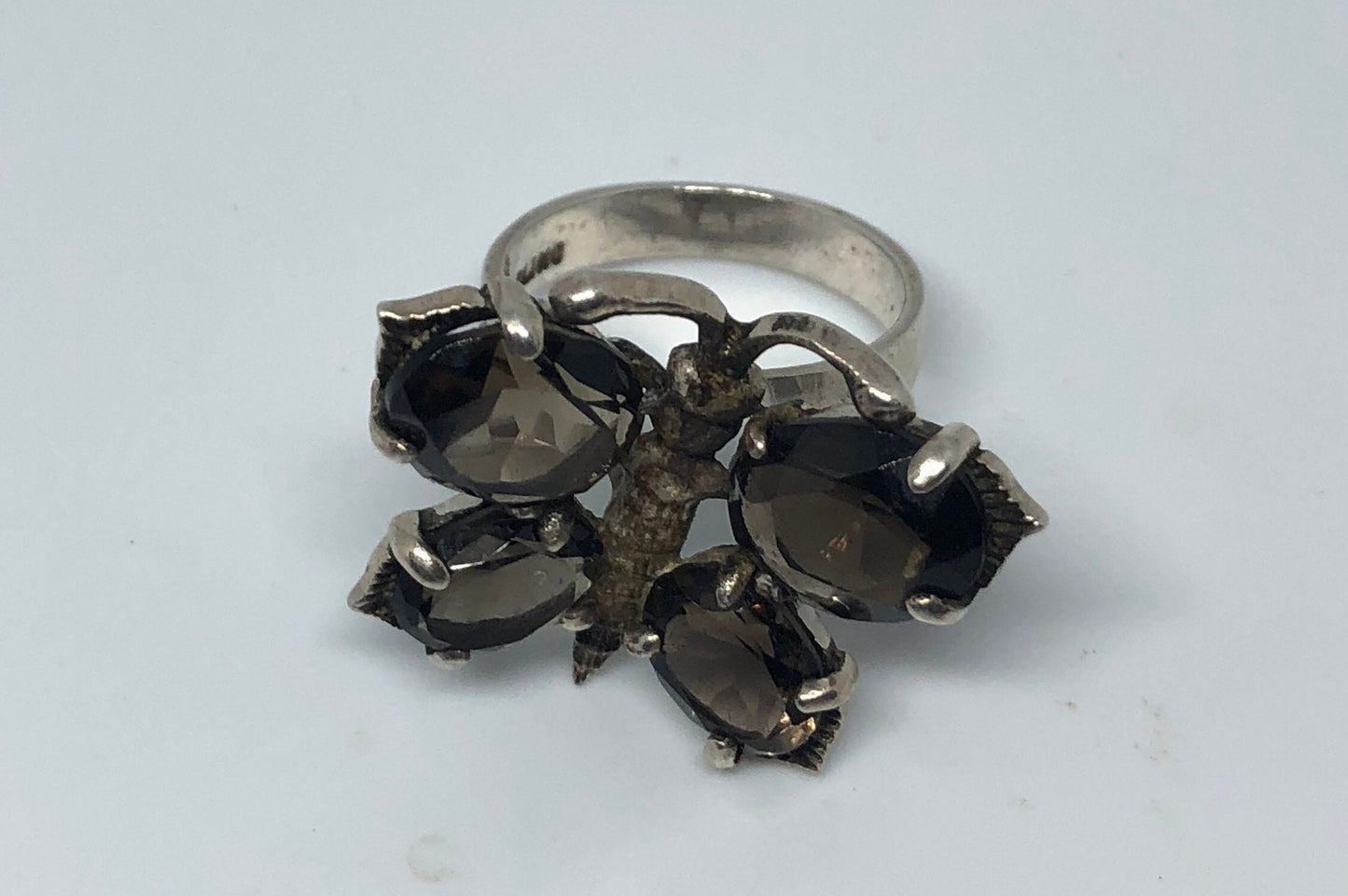 Vintage Smoky Topaz Butterfly Ring 925 Sterling Silver