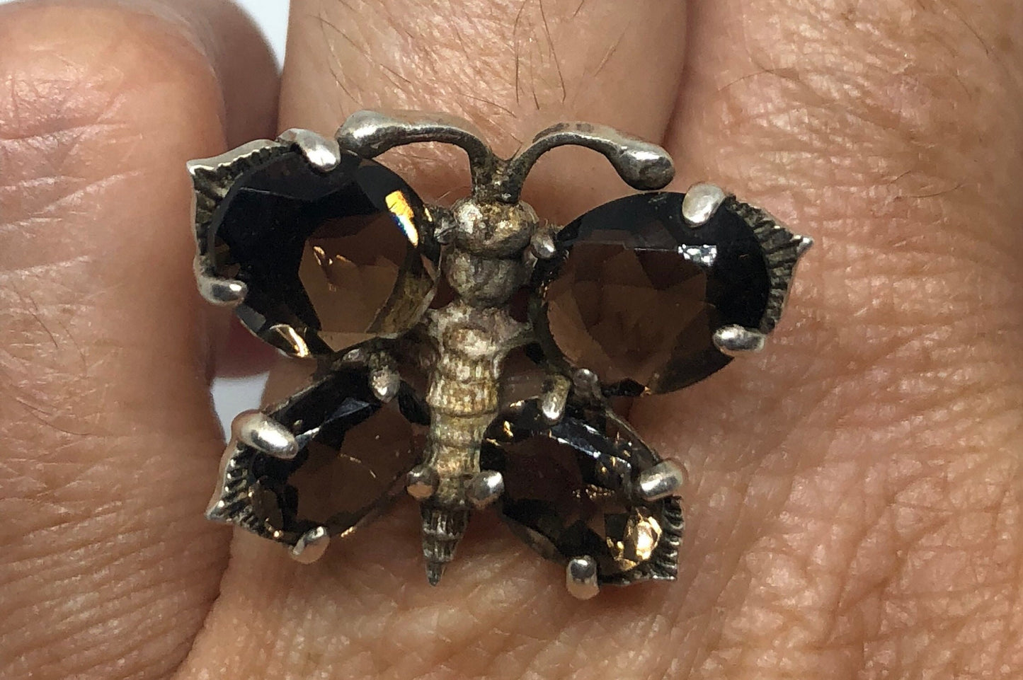 Vintage Smoky Topaz Butterfly Ring 925 Sterling Silver