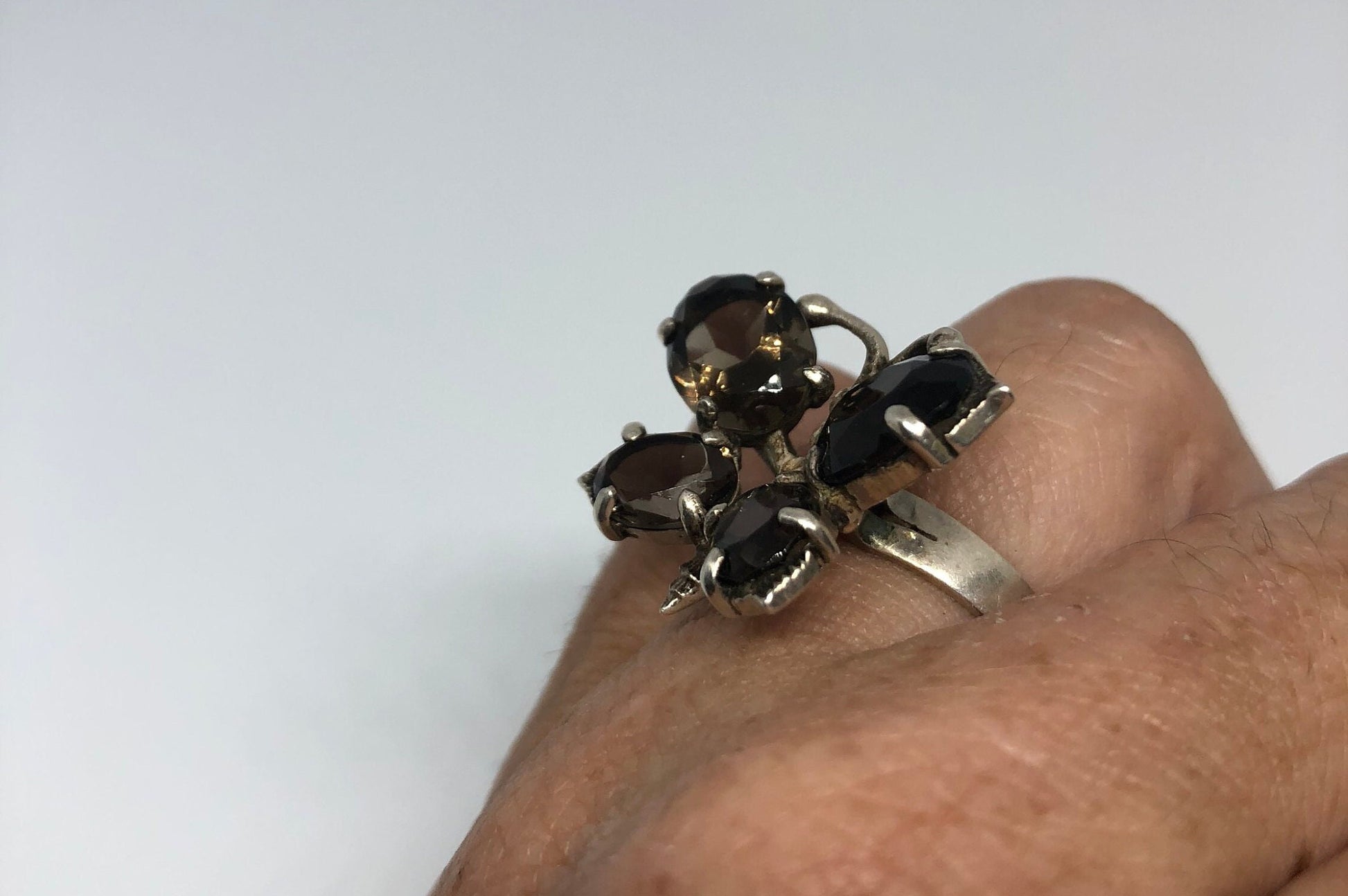 Vintage Smoky Topaz Butterfly Ring 925 Sterling Silver