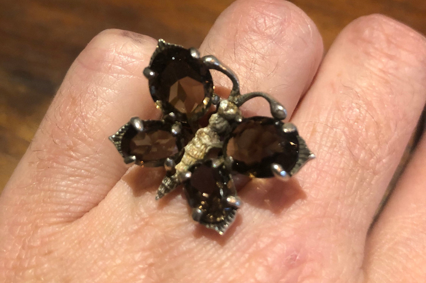 Vintage Smoky Topaz Butterfly Ring 925 Sterling Silver