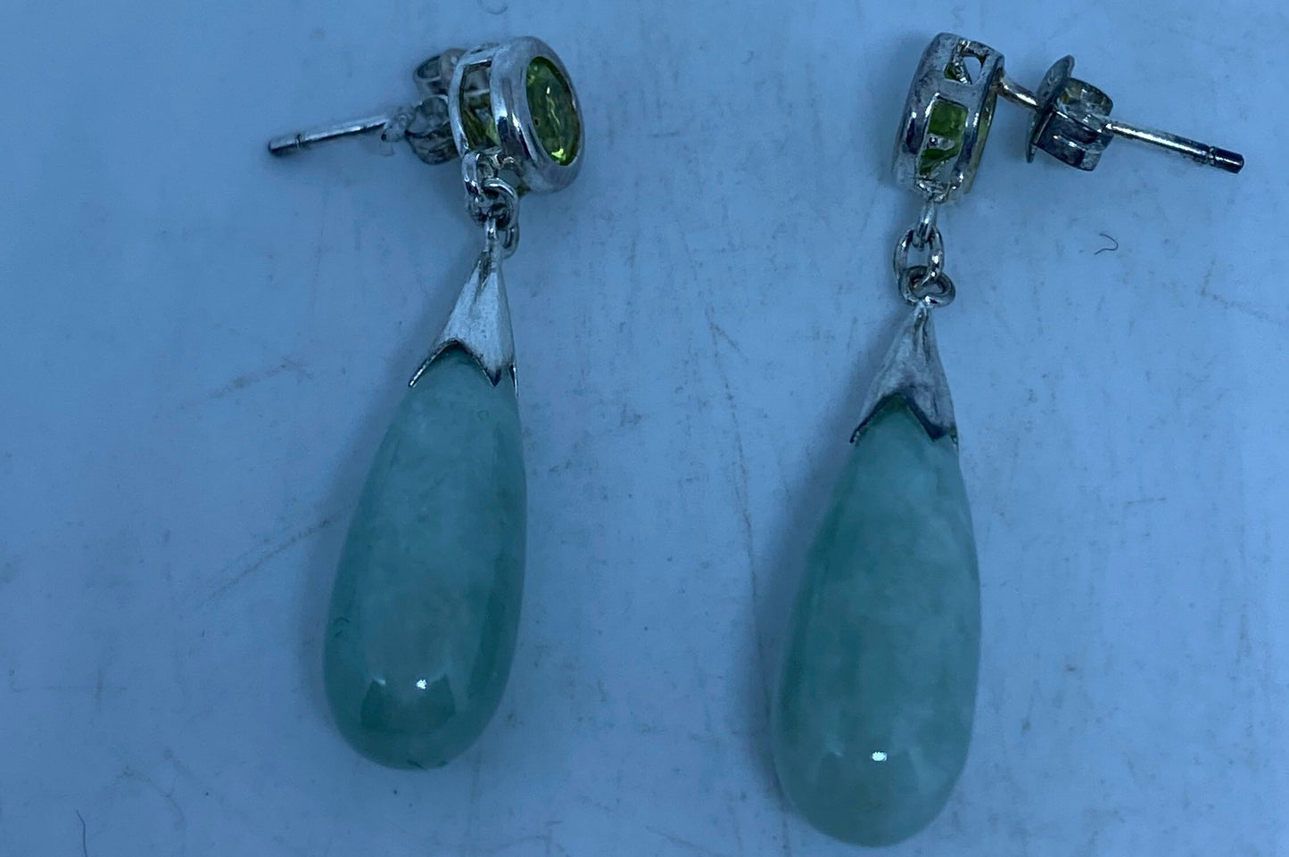 Vintage Green Jade and Peridot 925 Sterling Silver Earrings