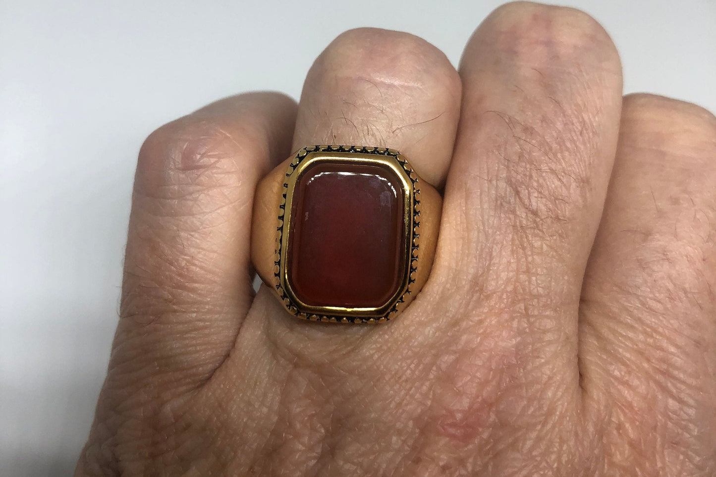 Vintage Gold Detailed Red Carnelian Mens Ring