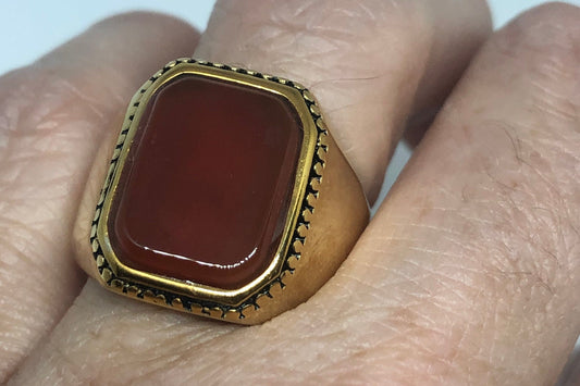 Vintage Gold Detailed Red Carnelian Mens Ring