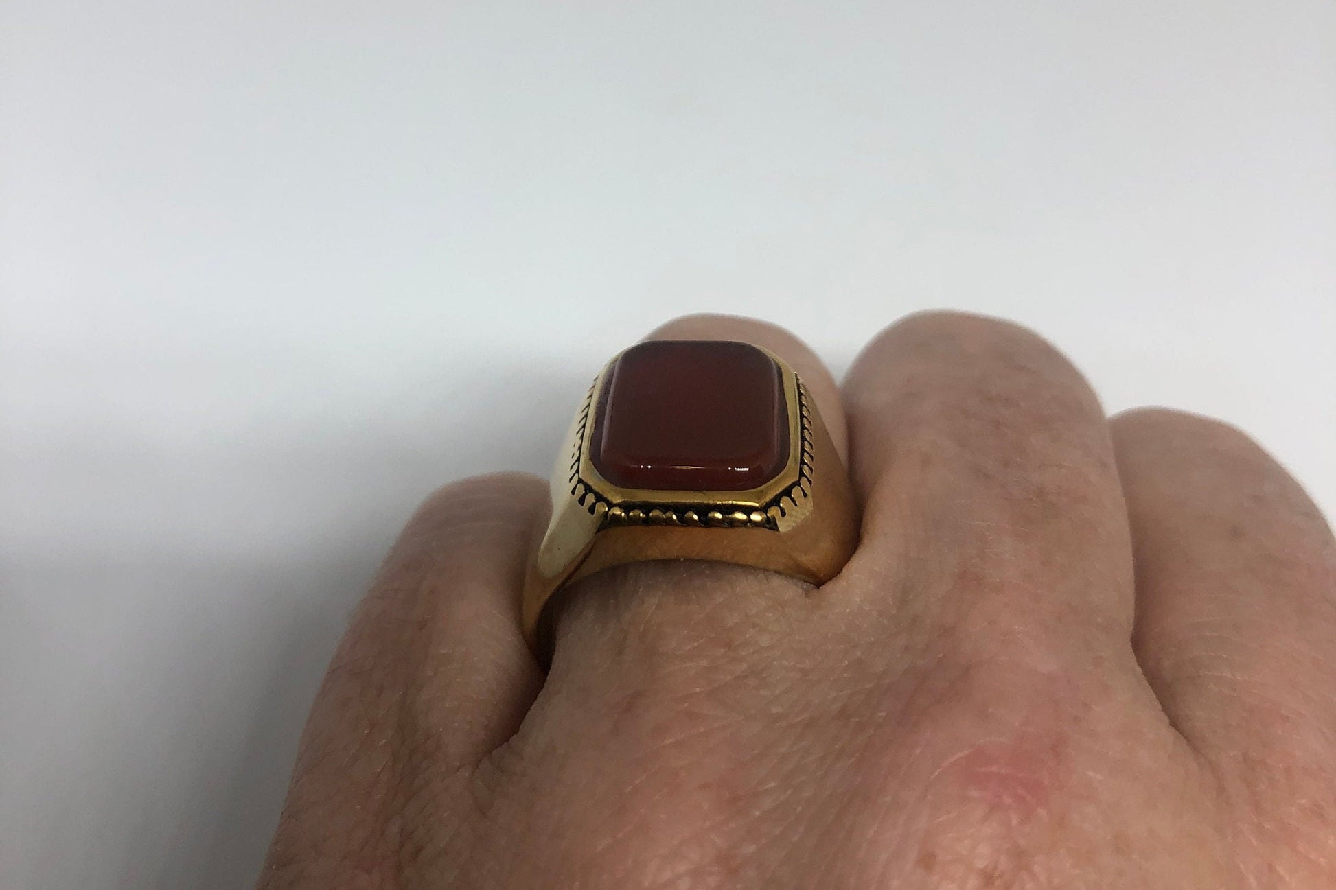 Vintage Gold Detailed Red Carnelian Mens Ring