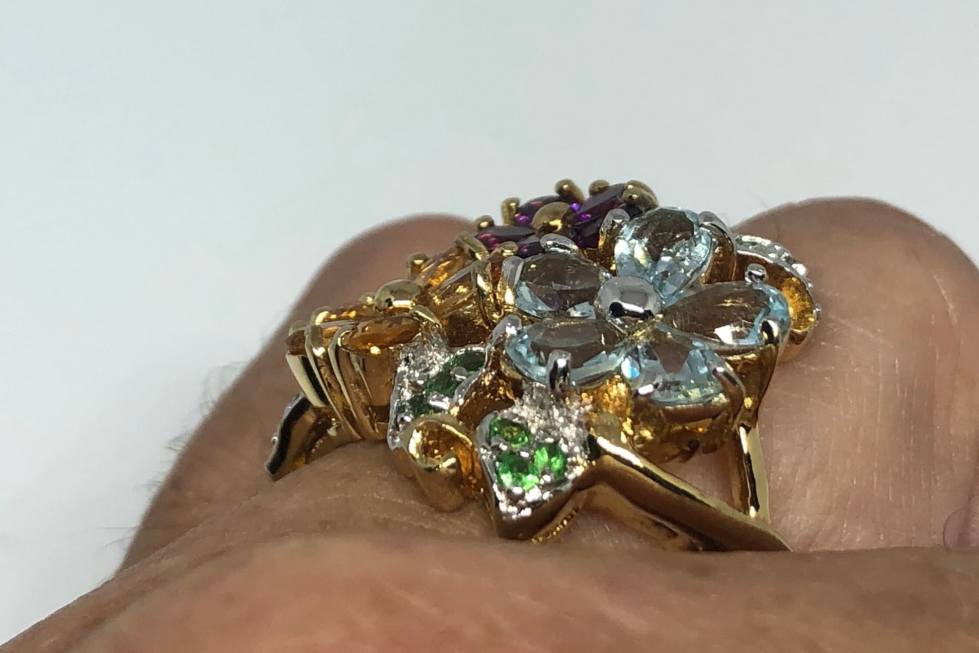 Vintage Mixed Genuine Gemstones 925 Sterling Silver Ring