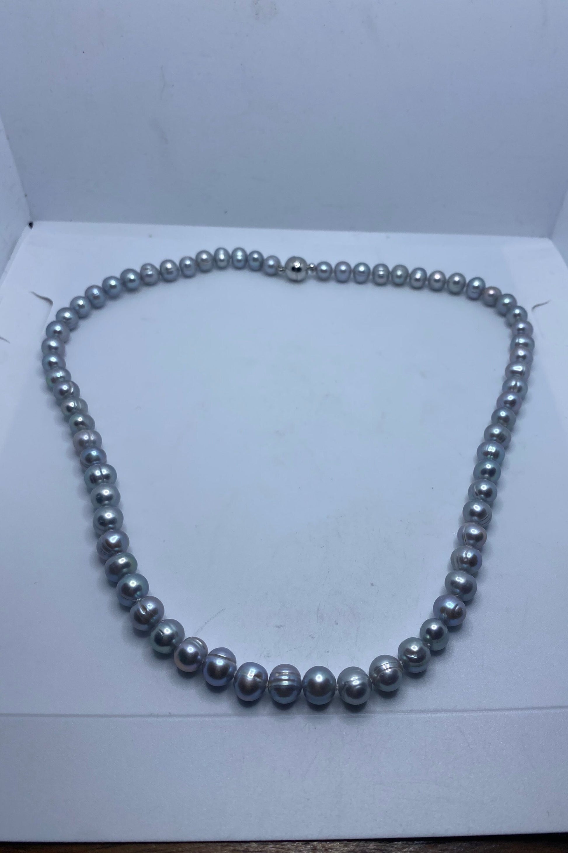 Vintage Hand Knotted Grey Pearl 22 Inch Necklace