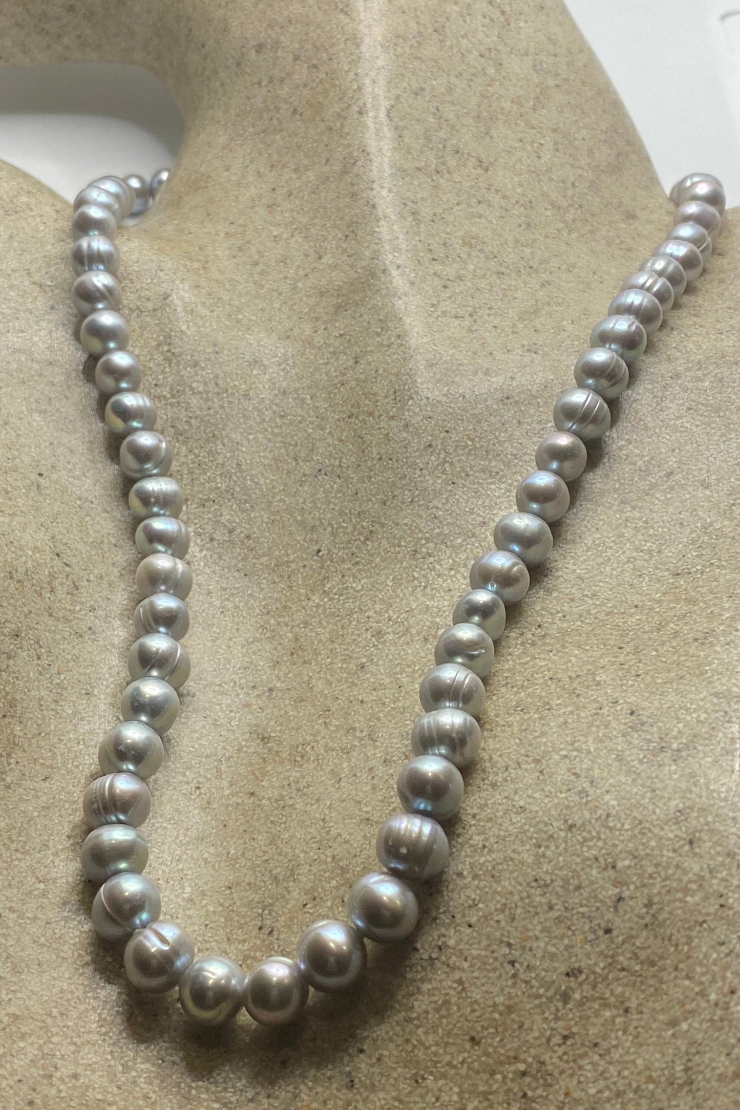 Vintage Hand Knotted Grey Pearl 22 Inch Necklace