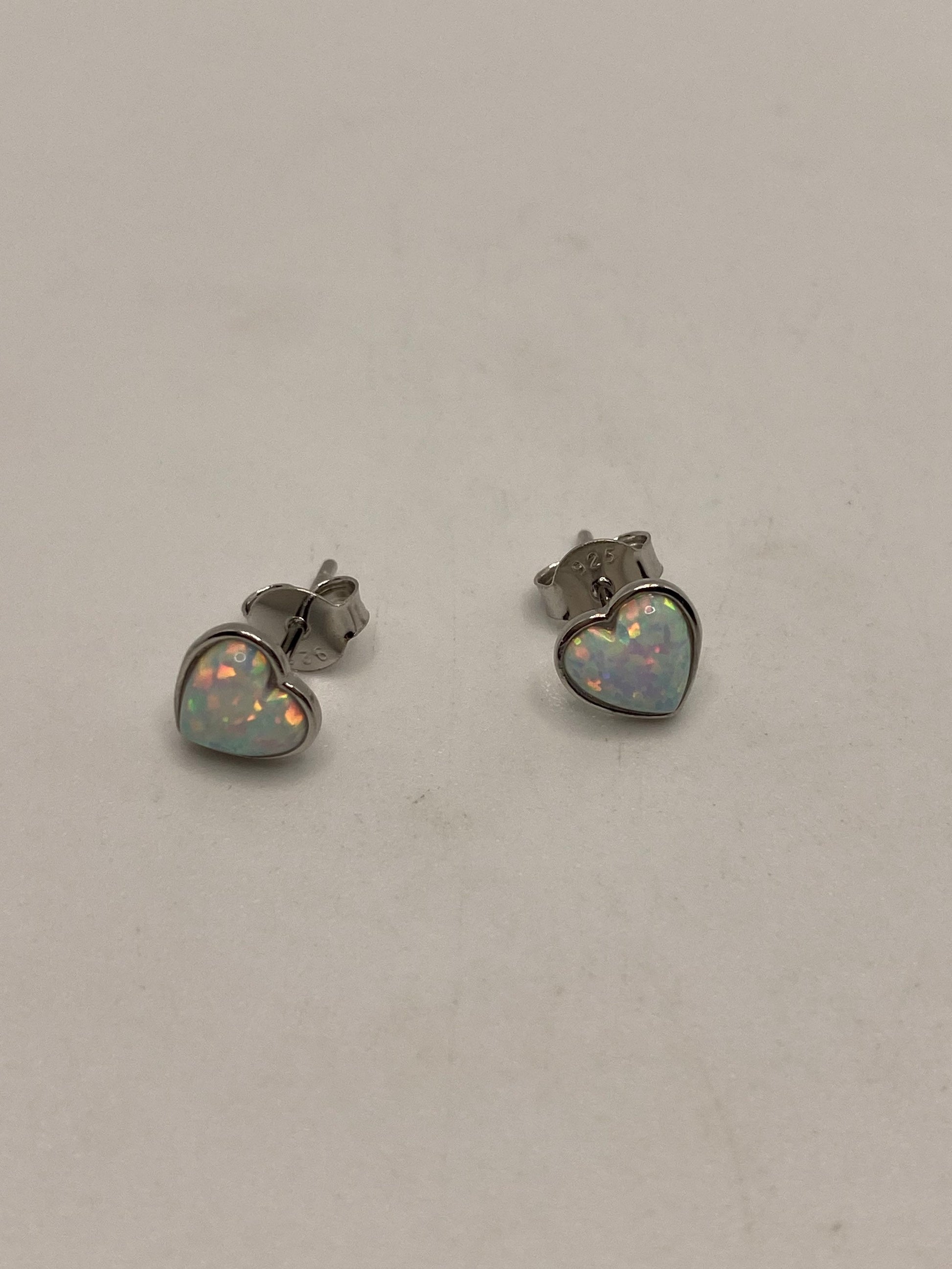 Vintage Opal Earrings 925 Sterling Silver Stud Button