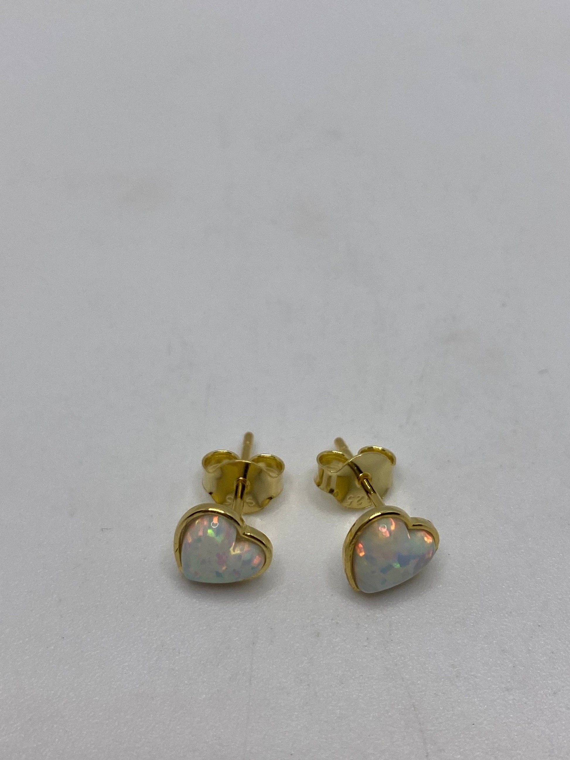 Vintage Opal Earrings Golden 925 Sterling Silver Stud Button