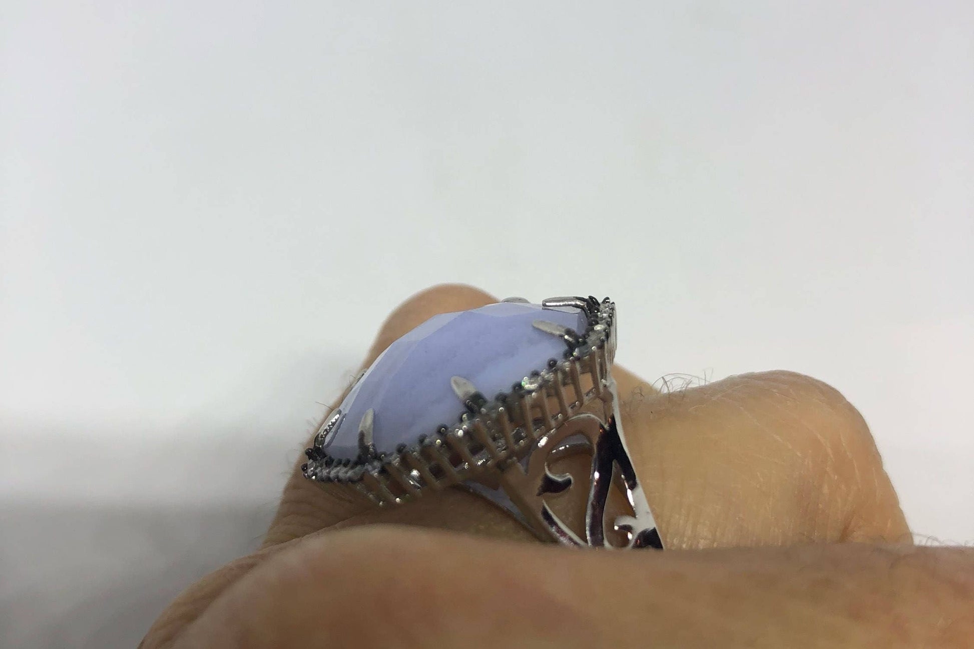 Vintage Genuine Blue Lace Agate 925 Sterling Silver Ring