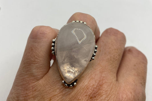 Vintage Genuine Rose Quartz Silver Ring