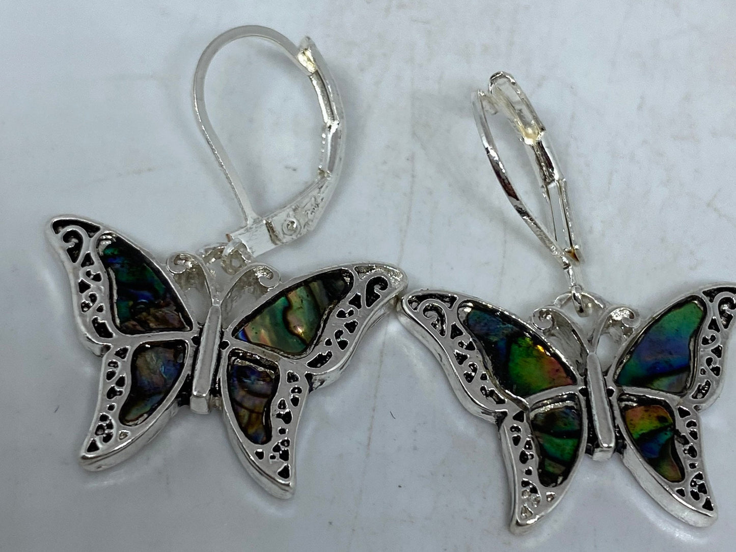 Vintage Handmade Rainbow Abalone Butterfly Earrings