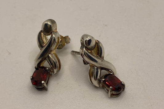 Vintage 925 Sterling Silver Bohemian Garnet Earrings