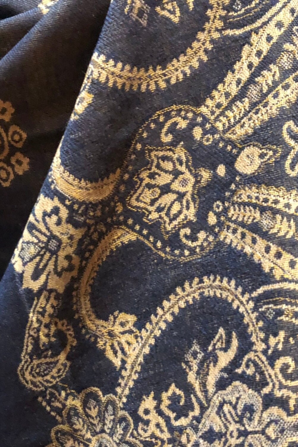 Vintage Navy Blue Paisley Brocade Pashmina Scarf Wrap Scarf