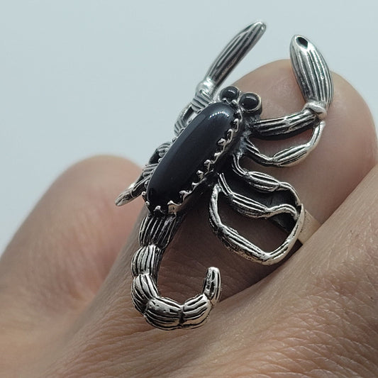 Vintage Black Onyx Scorpion Ring in 925 Sterling Silver with Genuine Onyx