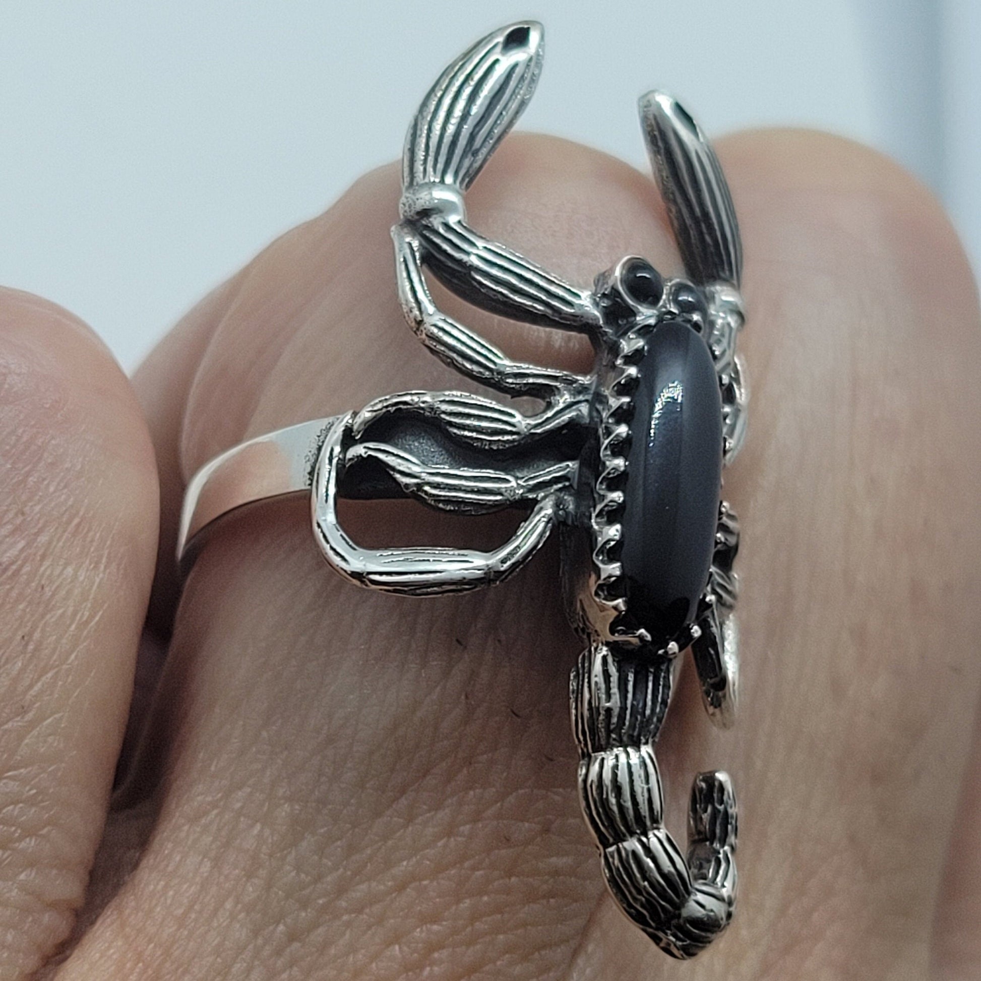Vintage Black Onyx Scorpion Ring in 925 Sterling Silver with Genuine Onyx