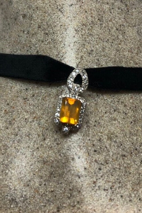 Vintage Genuine Orange Fire Opal 925 Sterling Silver Pendant Necklace